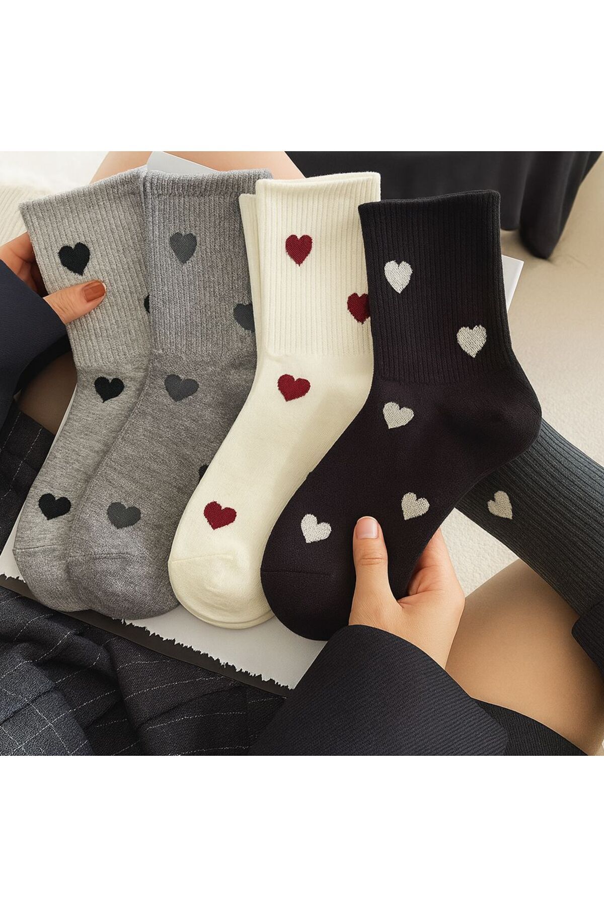 Sky Socks 4-пакетний економічний набір унісекс-шкарпеток для тенісу з серцеподібним сірим візерунком