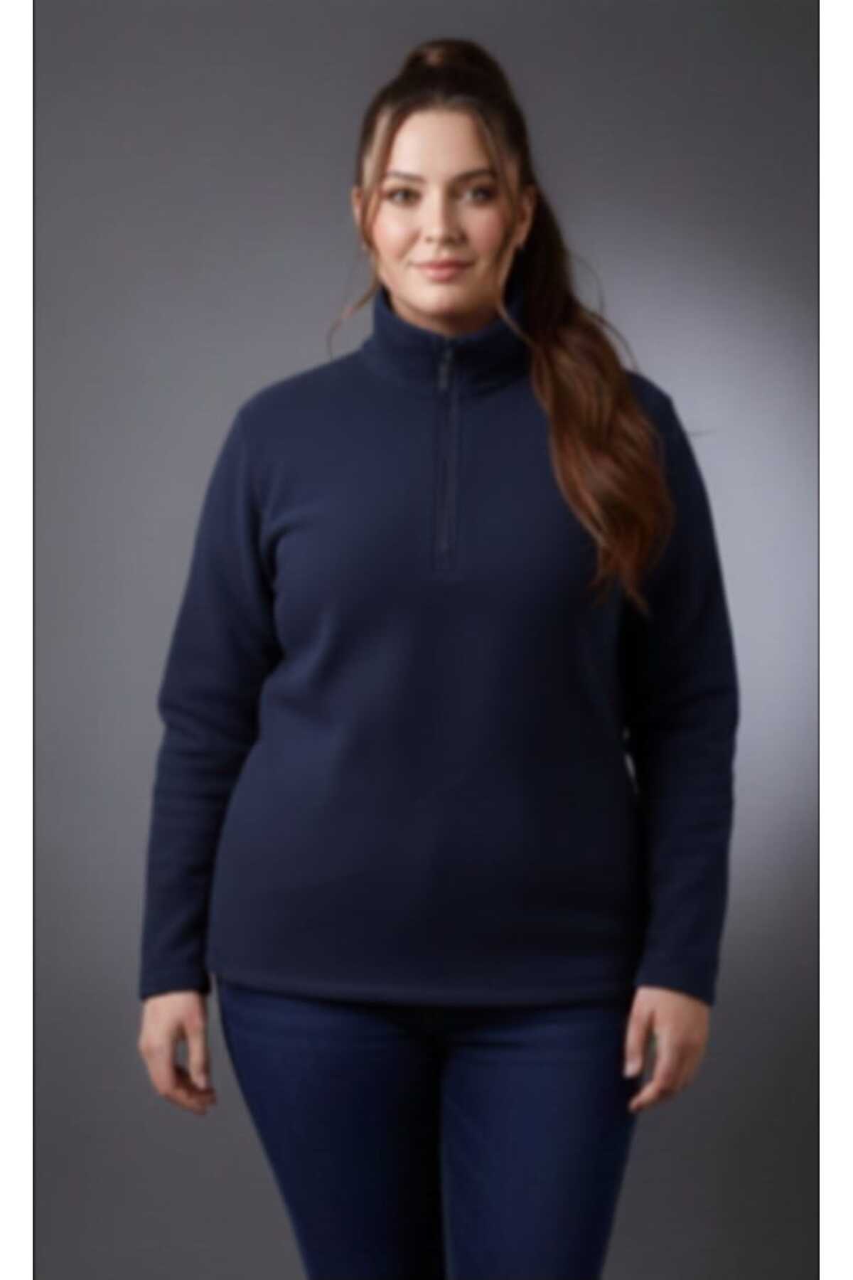 Blax polar kumaş yarım fermuarlı kadın sweatshirt - Lacivert S
