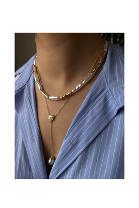 MazeAksesuar Çelik İnci Taşlı Kolye