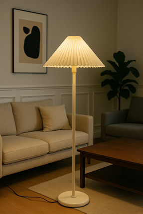 burenze Umbrella Pileli Lambader Krem Gövde Krem Abajur 1.55cm Yükseklik