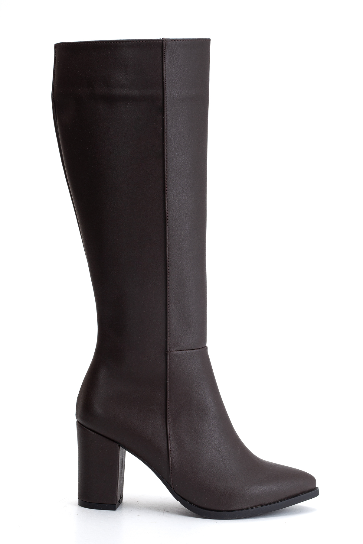 LİLLA  Kadın Sivri Burun 8 cm Kalın Topuklu Diz Altı Kahverengi Çizme - Görsel 5