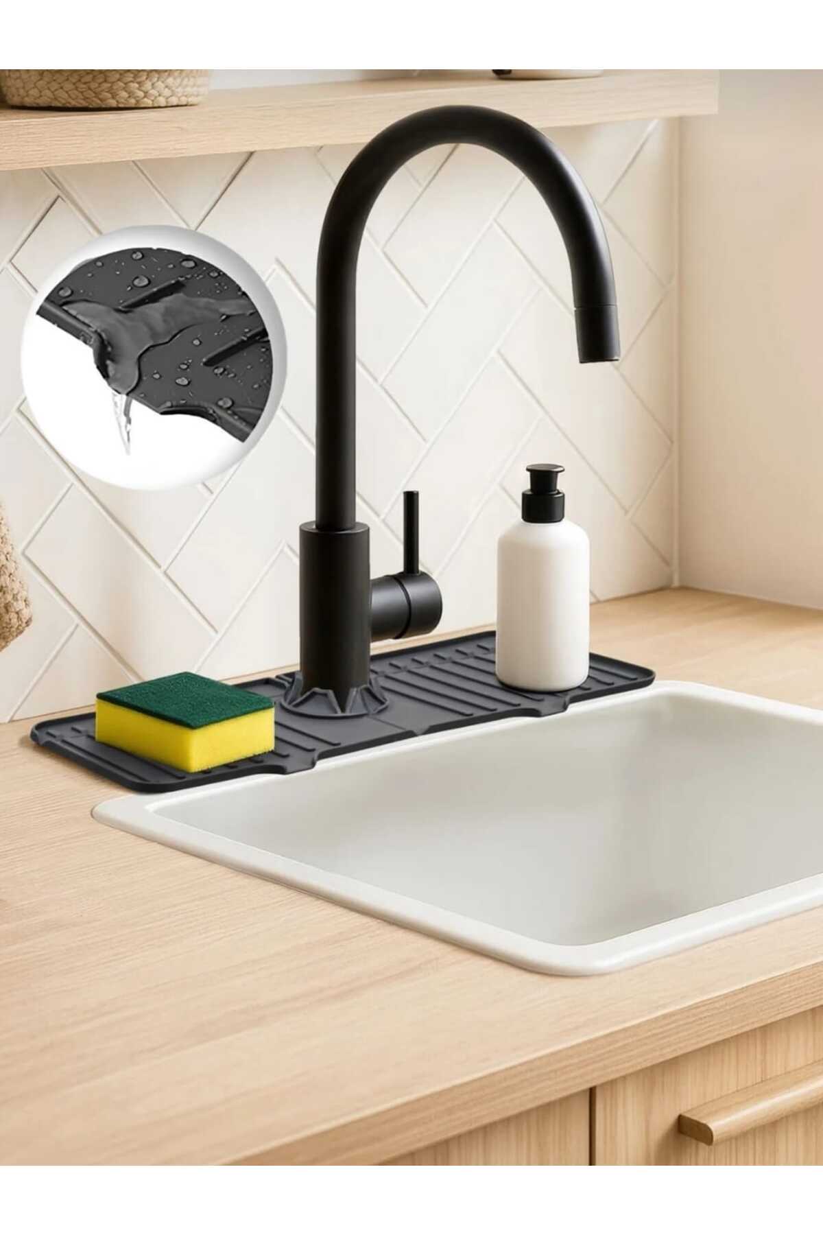 SMOKED Elastic Faucet Mat Water Trap Organizer Silicone Anti-Slip Kitchen Bathroom Sink Countertop Mat