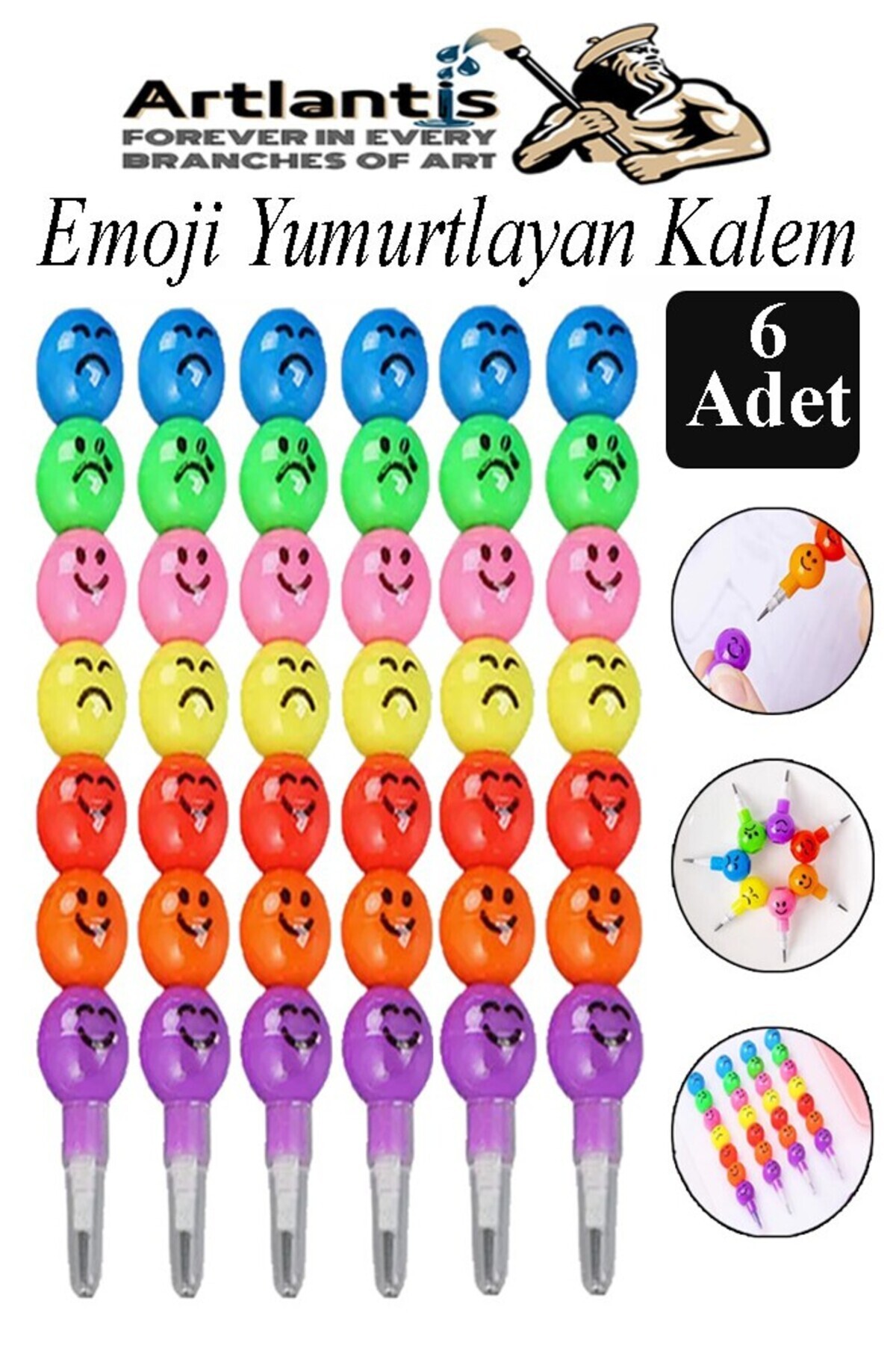Artlantis Emoji Yumurtlayan Kurşun Kalem 6 Adet Eğlenceli Hediyelik Kurşun Kalem Gülen Yüzlü Kurşun Kalem Karn