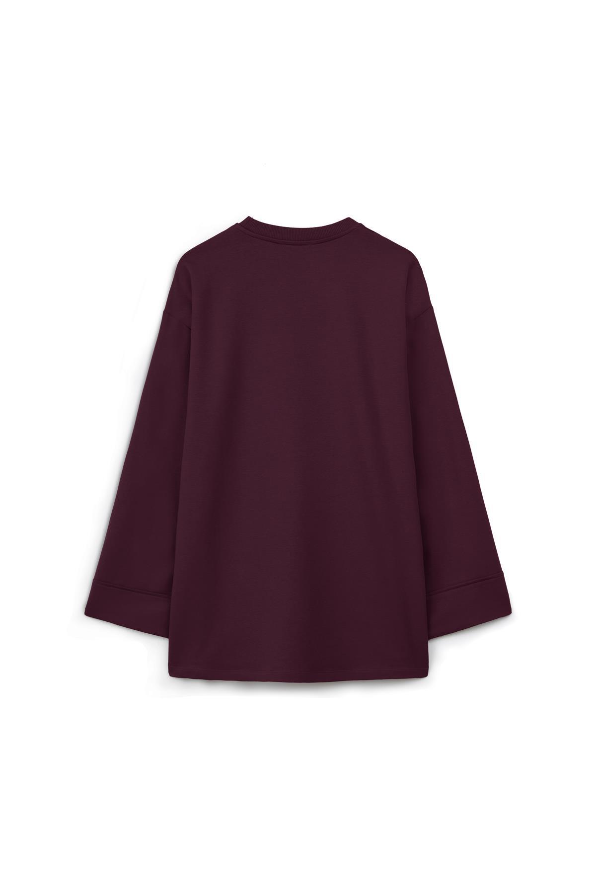 praye  Kolu Katlı Sweat Bordo - Görsel 2