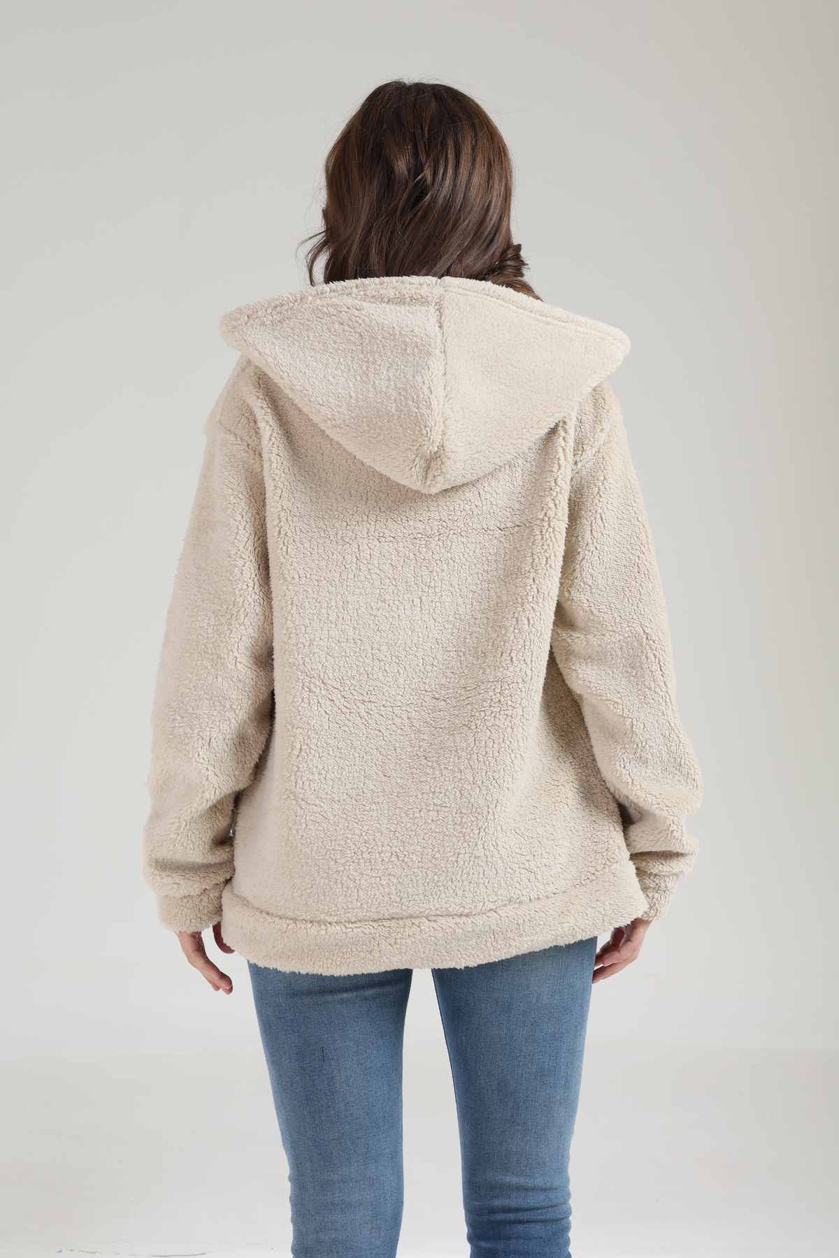 Tight Lady  Kalın Dokulu Welsoft Kışlık Kangru Cep Kapüşonlu Fermuarlı Sweatshirt Hırka - Görsel 9