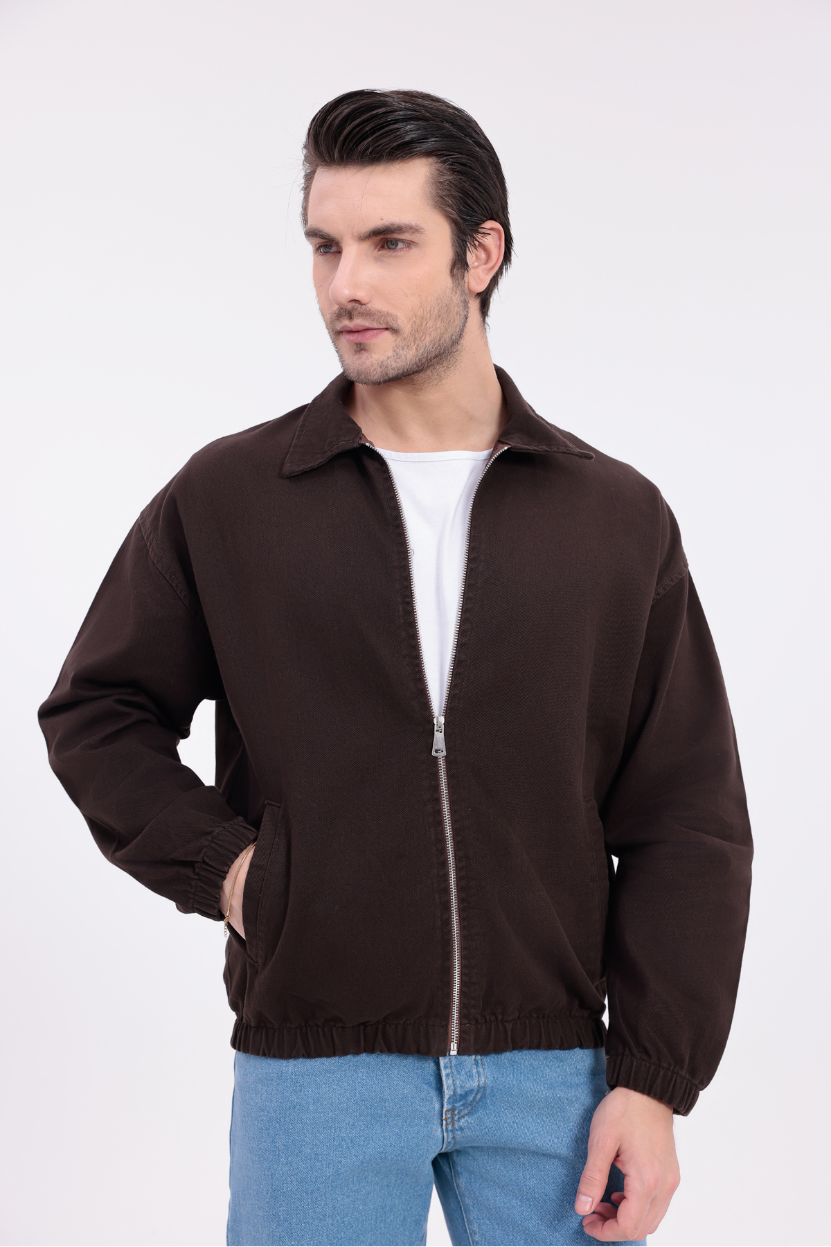 Firststops  Erkek Kiremit Gabardin Kumaş Fermuarlı Oversize Mevsimlik Ceket - Görsel 5