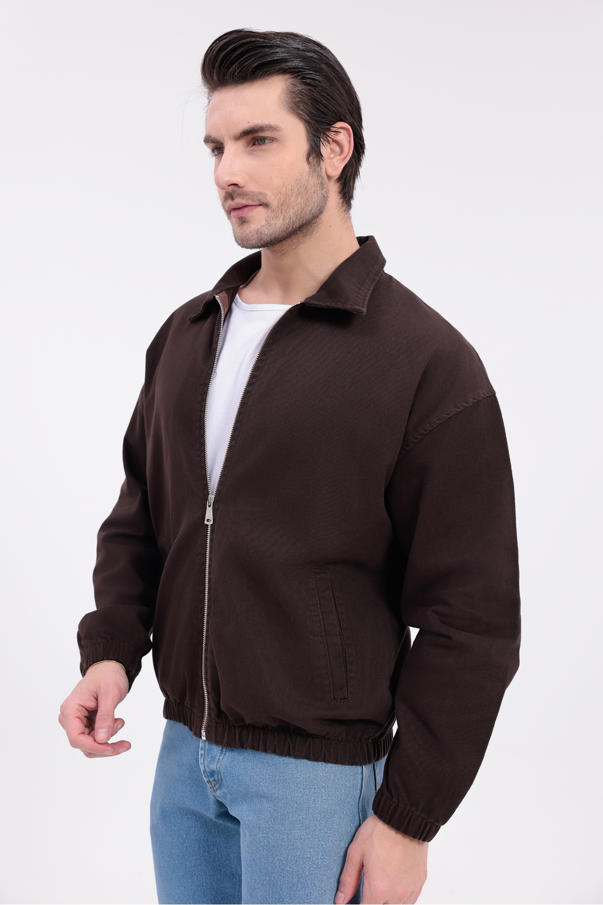 Firststops  Erkek Kiremit Gabardin Kumaş Fermuarlı Oversize Mevsimlik Ceket - Görsel 6