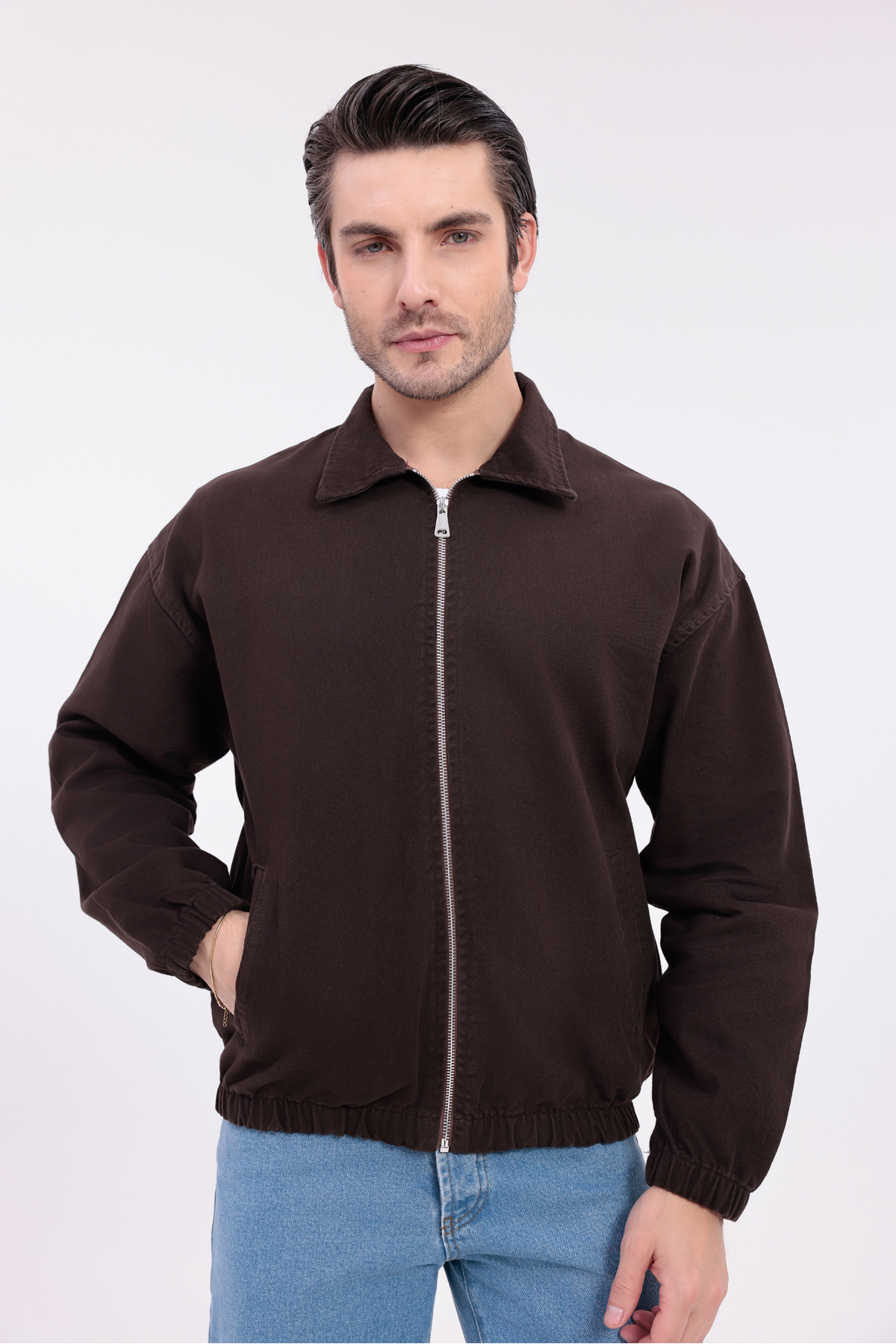 Firststops  Erkek Kiremit Gabardin Kumaş Fermuarlı Oversize Mevsimlik Ceket