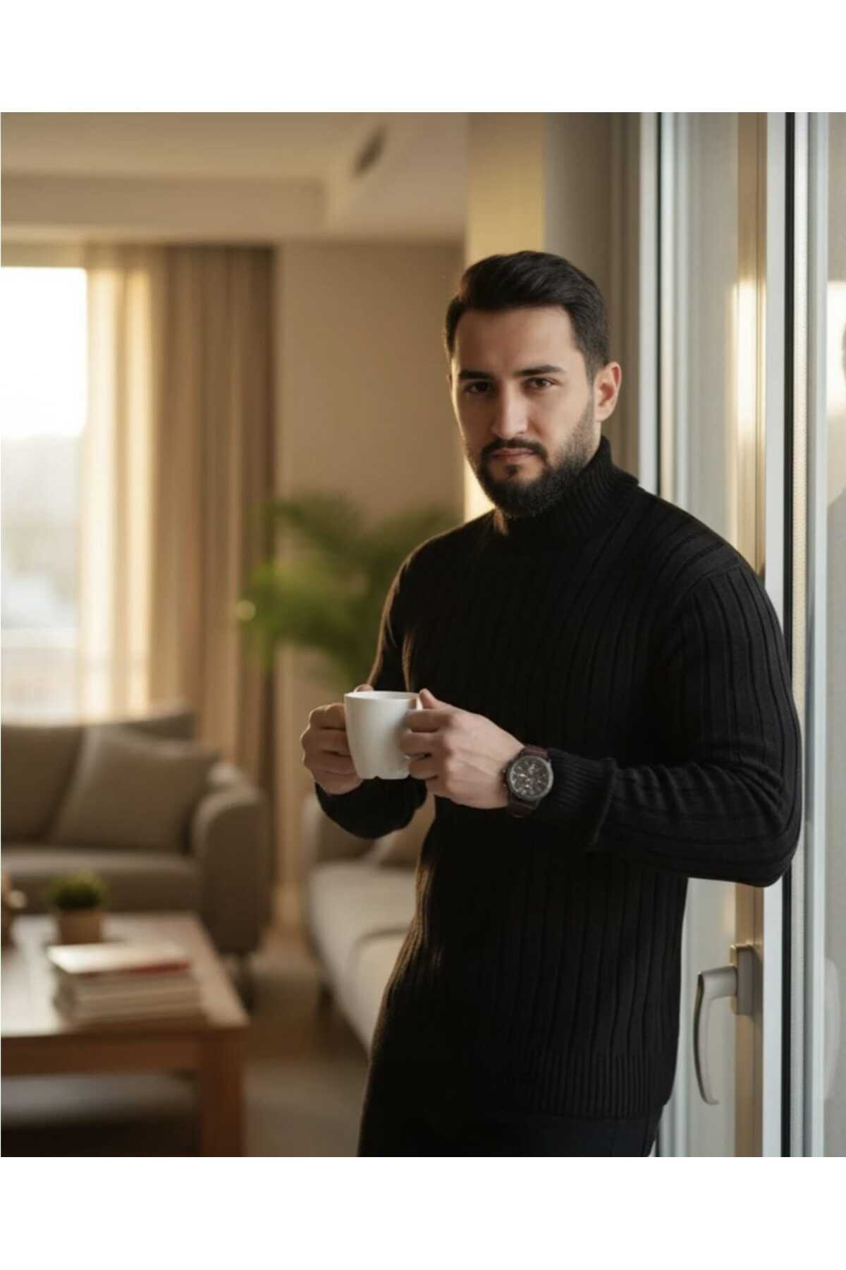 Daniel Lucci Erkek büyük beden geniş kesim balıkçı yaka boğazlı kazak görsel 5