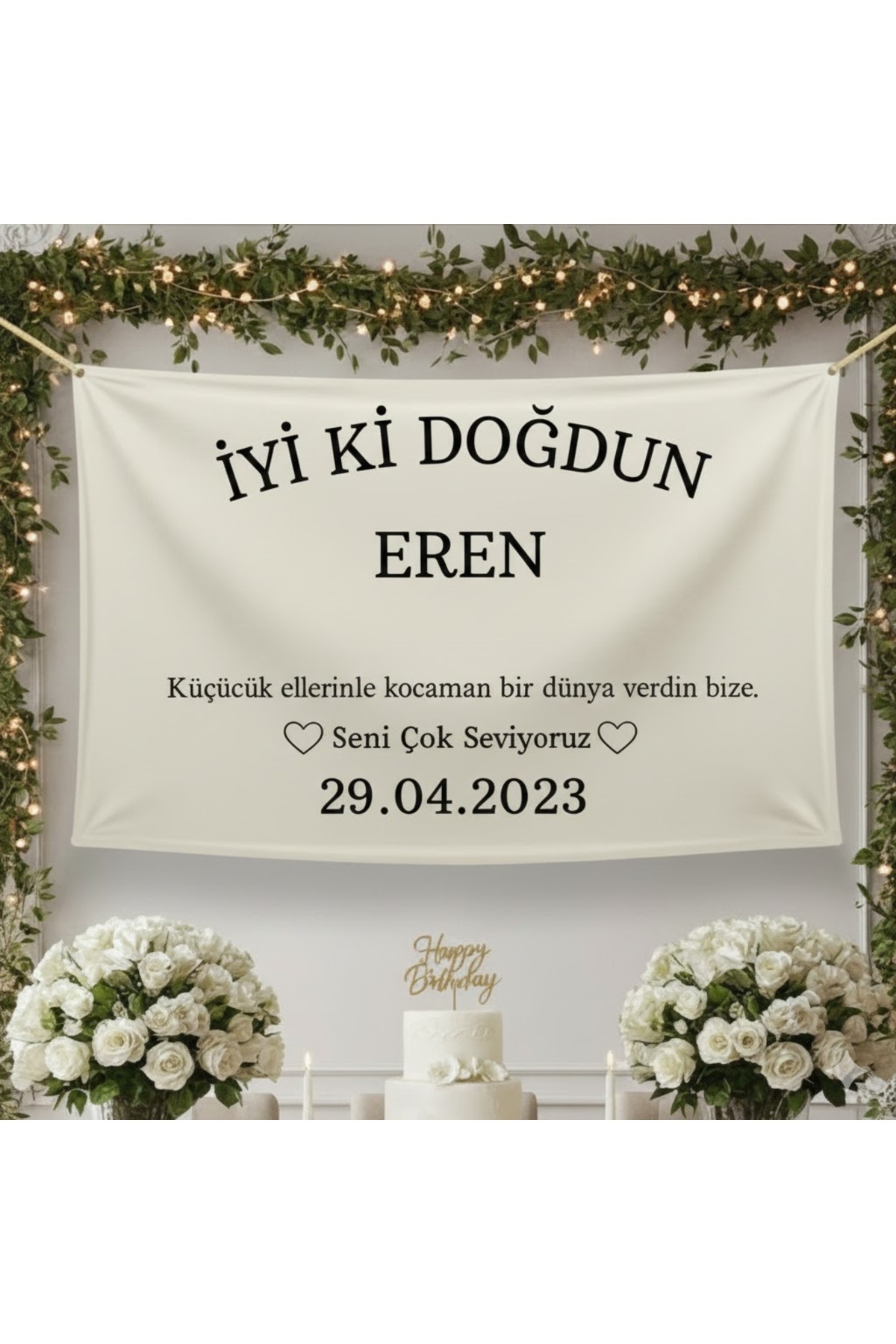 MOİRE Doğum Günü Yazısı 65x100 Duvar Örtüsü Kişiye Özel Flama Poster Afiş