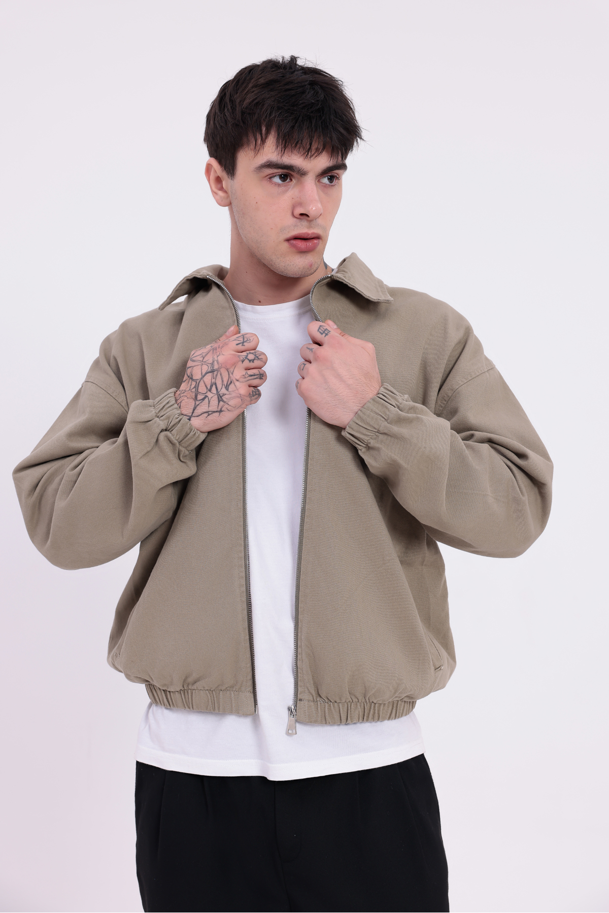 Montland  Erkek Haki Gabardin Kumaş Fermuarlı Oversize Beli Lastikli Mevsimlik Ceket - Görsel 6