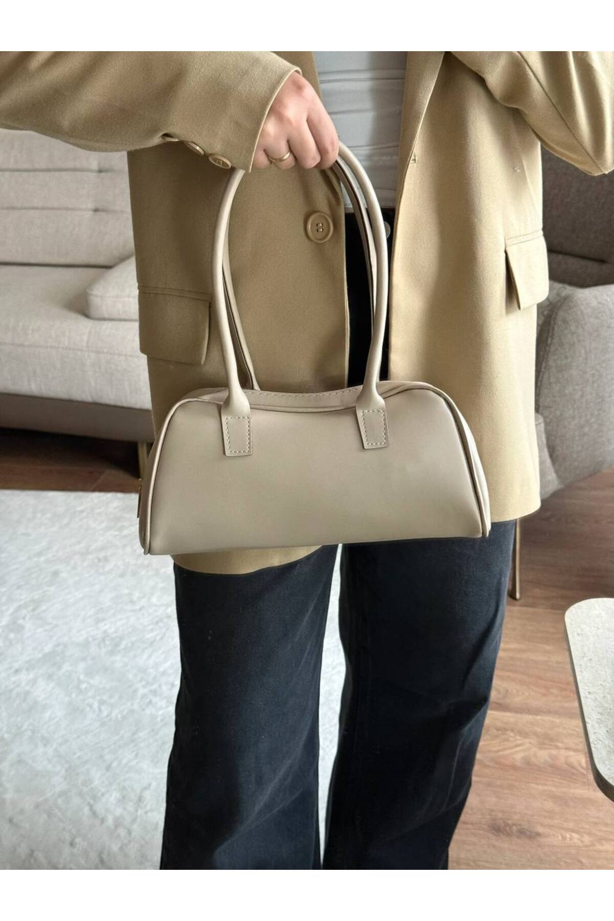 Krem GETTOW Retro Model El ve Omuz Kadın Çantası