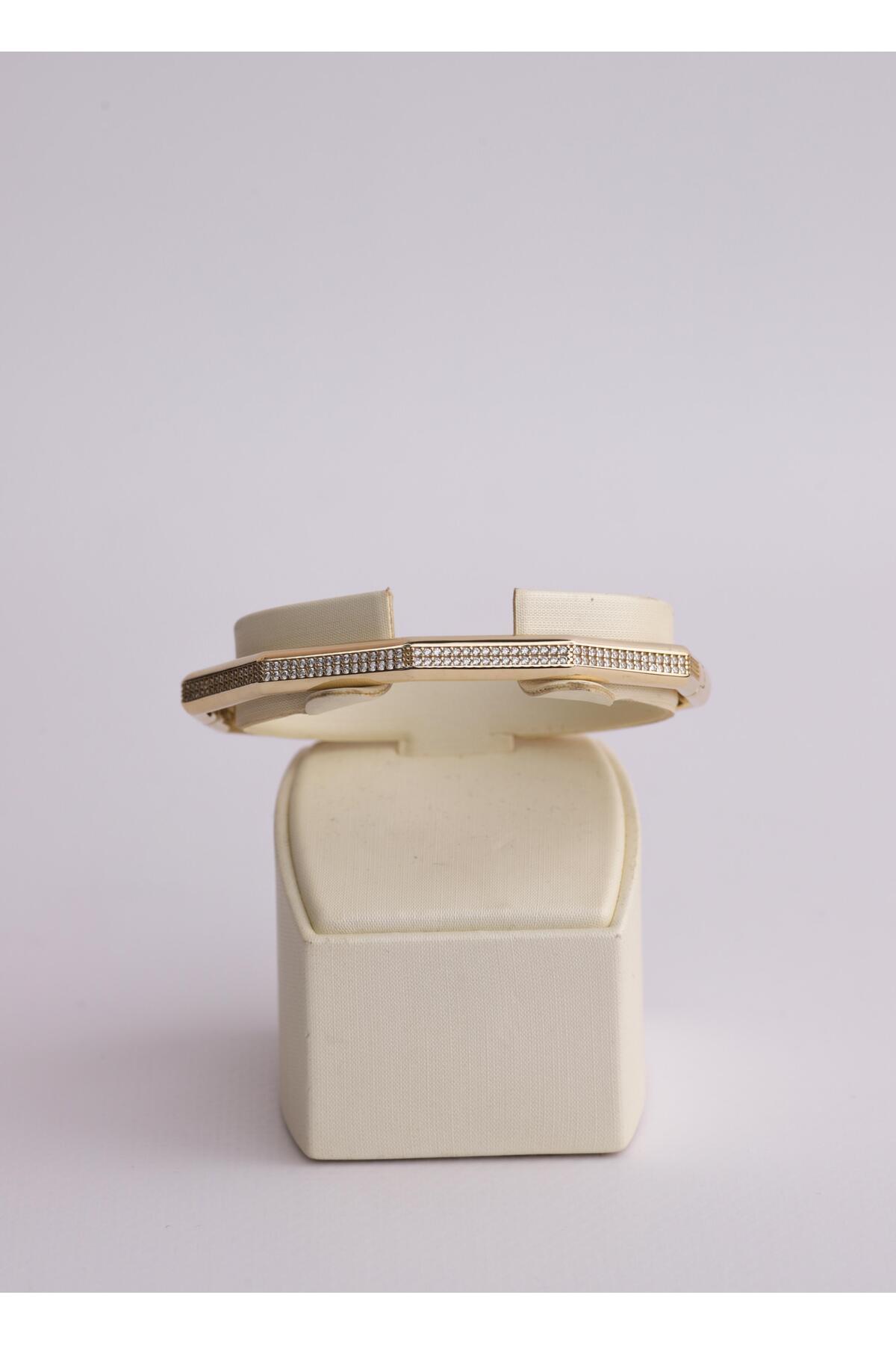 Narin Mücevherat Nar-in Altın Mücevherat Köşeli Taşlı Modern Altın Kelepçe 06
