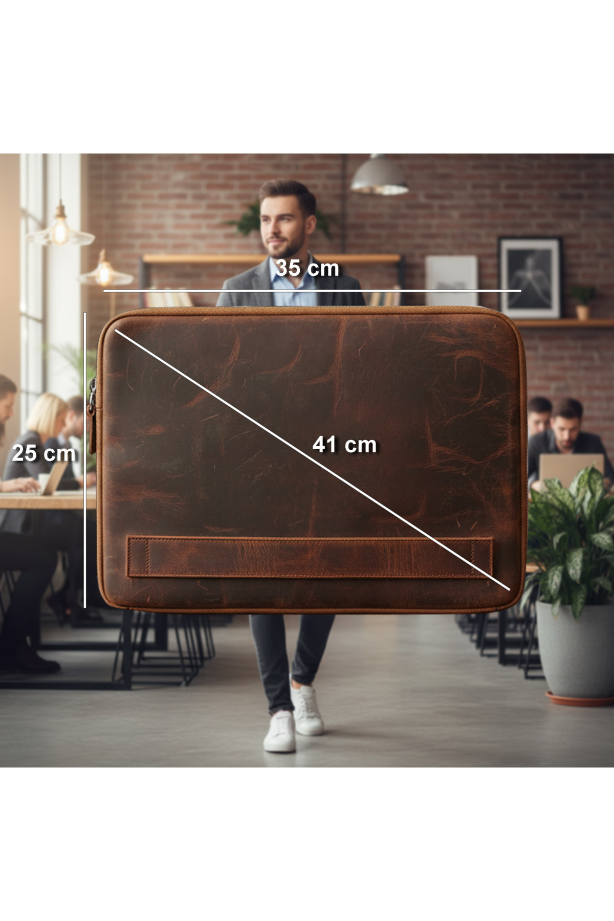 Luqa Leather  Vintage Hakiki Deri Çanta 2 Kartlık 2 Cep I 14 İnç Uyumlu | El Yapımı MacBook Kılıfı - Görsel 7