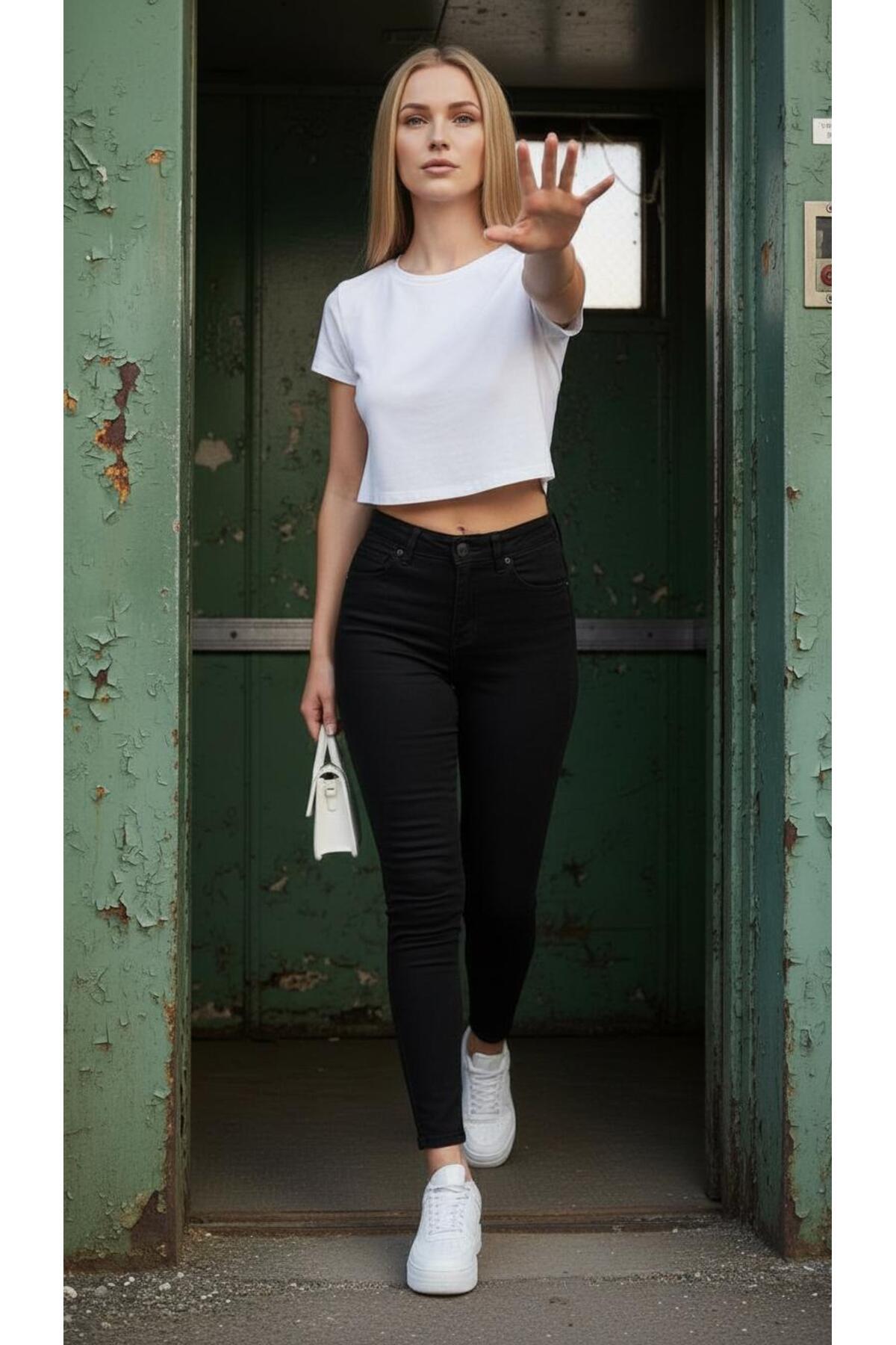 geenz manifacture  Kadın Siyah Ngbutika Full Likralı Yüksek Bel Skinny Jean Pantolon (TOPARLAYICI) - Görsel 2