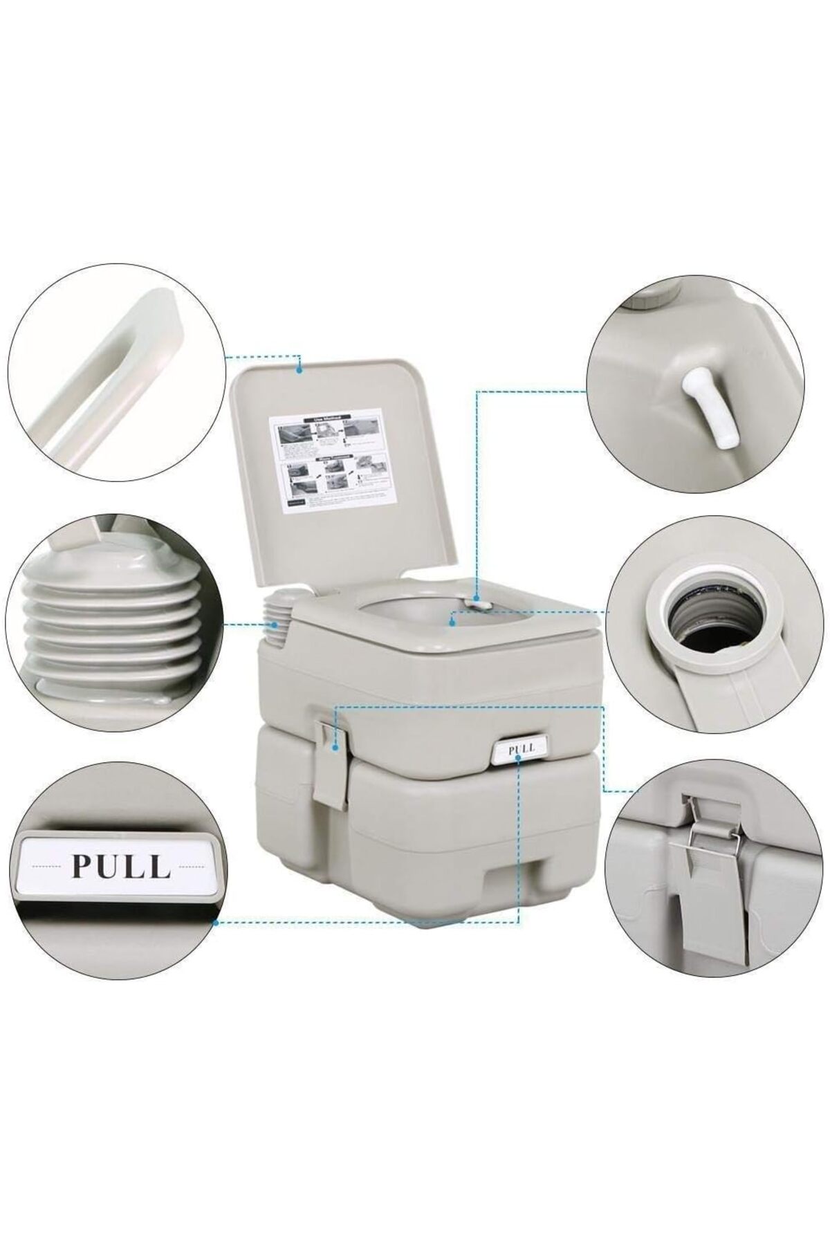 مرحاض محمول متنقل مع مضخة مياه قوية مدمجة للرحلات الخارجية والتخييم سعة 20 لتر بخزان وتنظيف ضغط