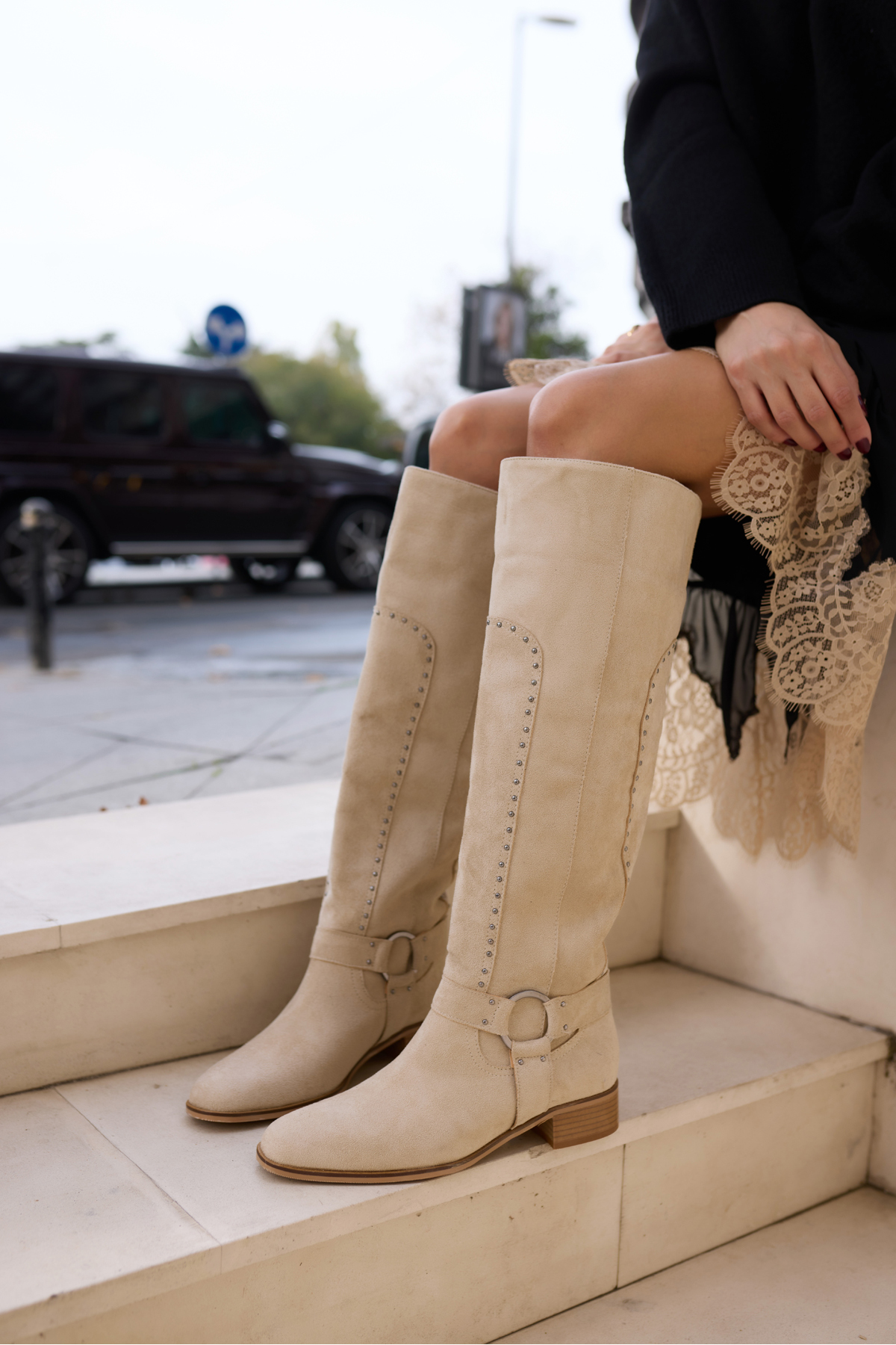 ANGELİNA JONES  SORELLA KADIN BEJ SUET PİM DETAY BINICI ÇİZME - Görsel 5