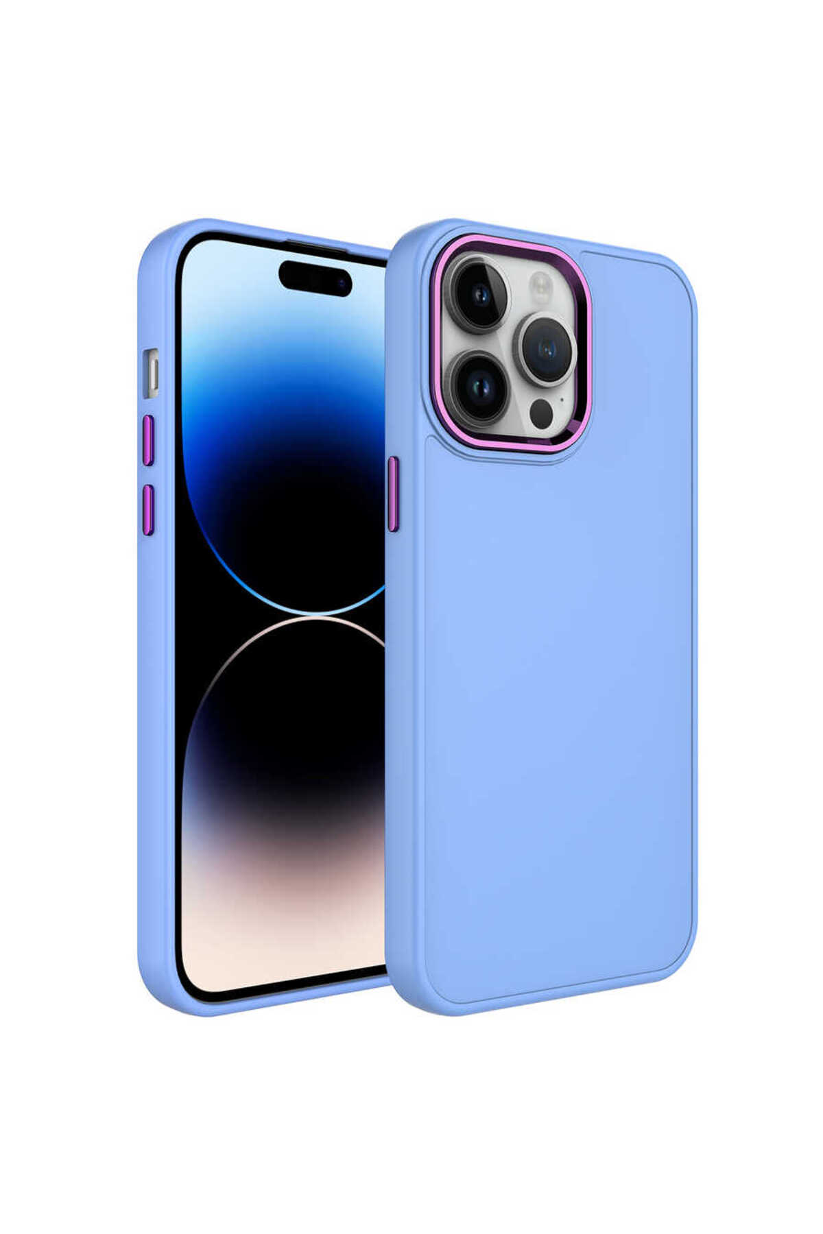 iPhone 14 Pro Uyumlu Metal Çerçeve ve Buton Tasarımlı Silikon NXXA Luna Kılıf-Lila