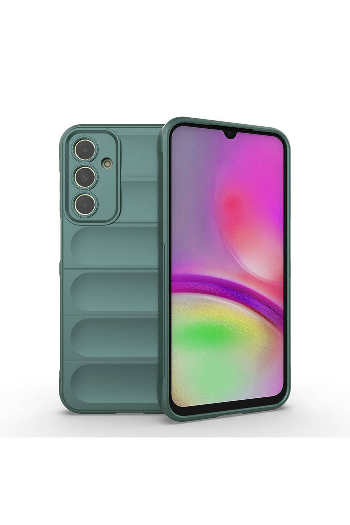 Galaxy A25 Kılıf Esnek TPU Oyuklu Arka Yüzey Tasarımlı JoieCreatif Etnik Silikon Kapak - Koyu Yeşil