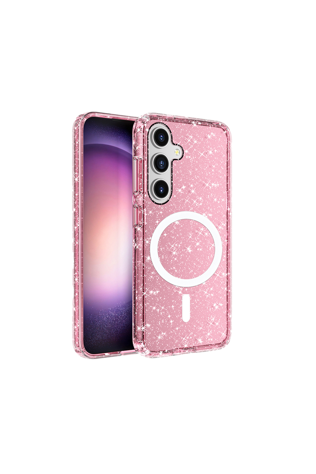 Galaxy S25 Plus Kılıf Magsafe Şarj Özellikli Parlayan Simli Saydam Renkli ASMA Allstar Kapak - Pembe