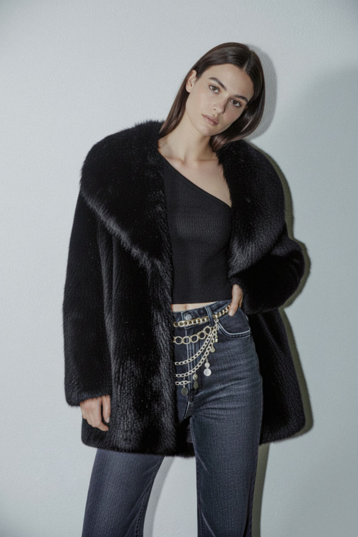 kear bunner  Geniş Yaka Suni Kürk Kaban - Görsel 2