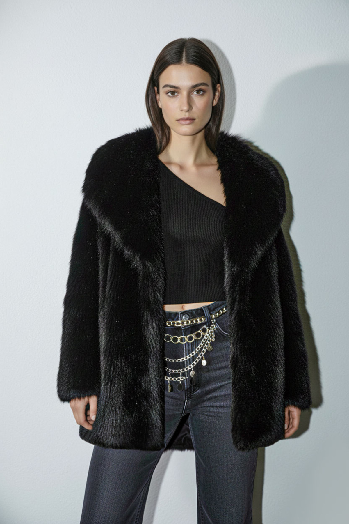 kear bunner  Geniş Yaka Suni Kürk Kaban