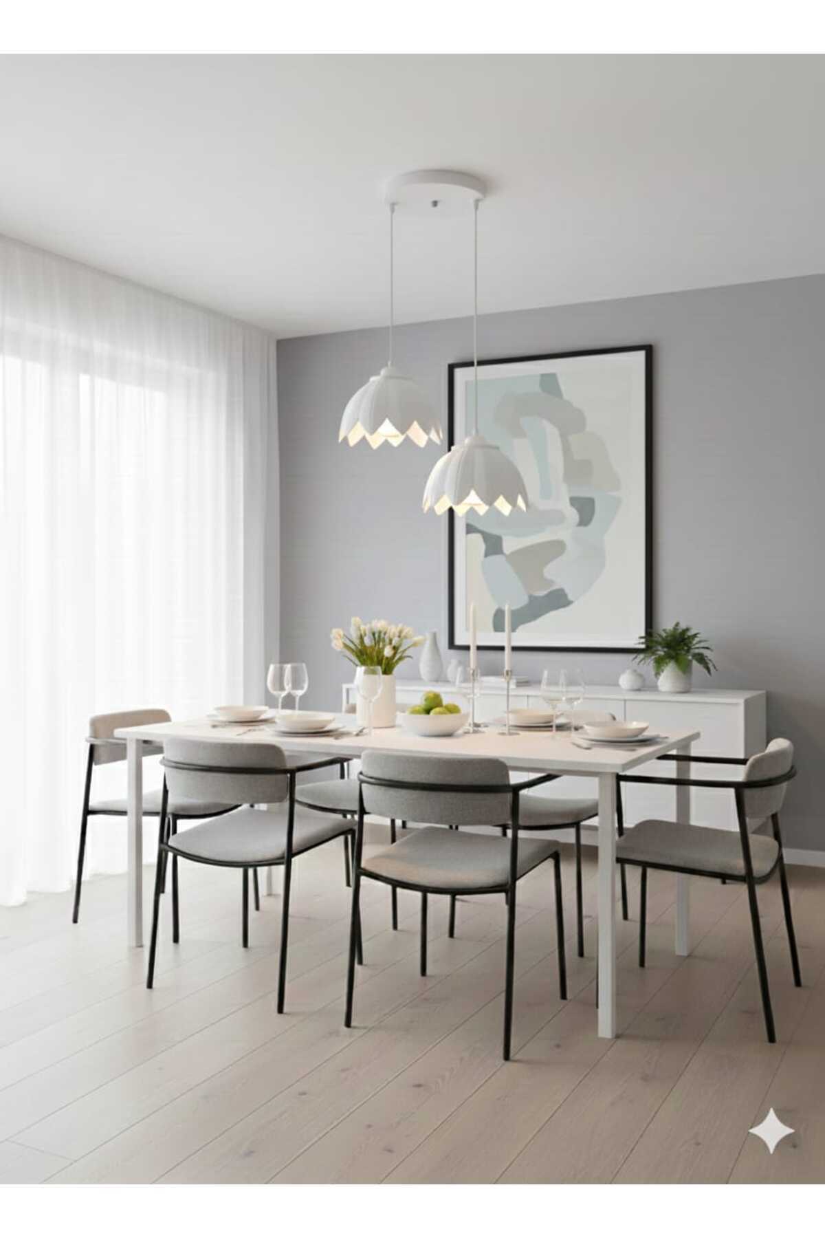 Lotus Görünümlü Modern Ve Şık 2 Lİ Avize Beyaz ( ampul Hediyeli)