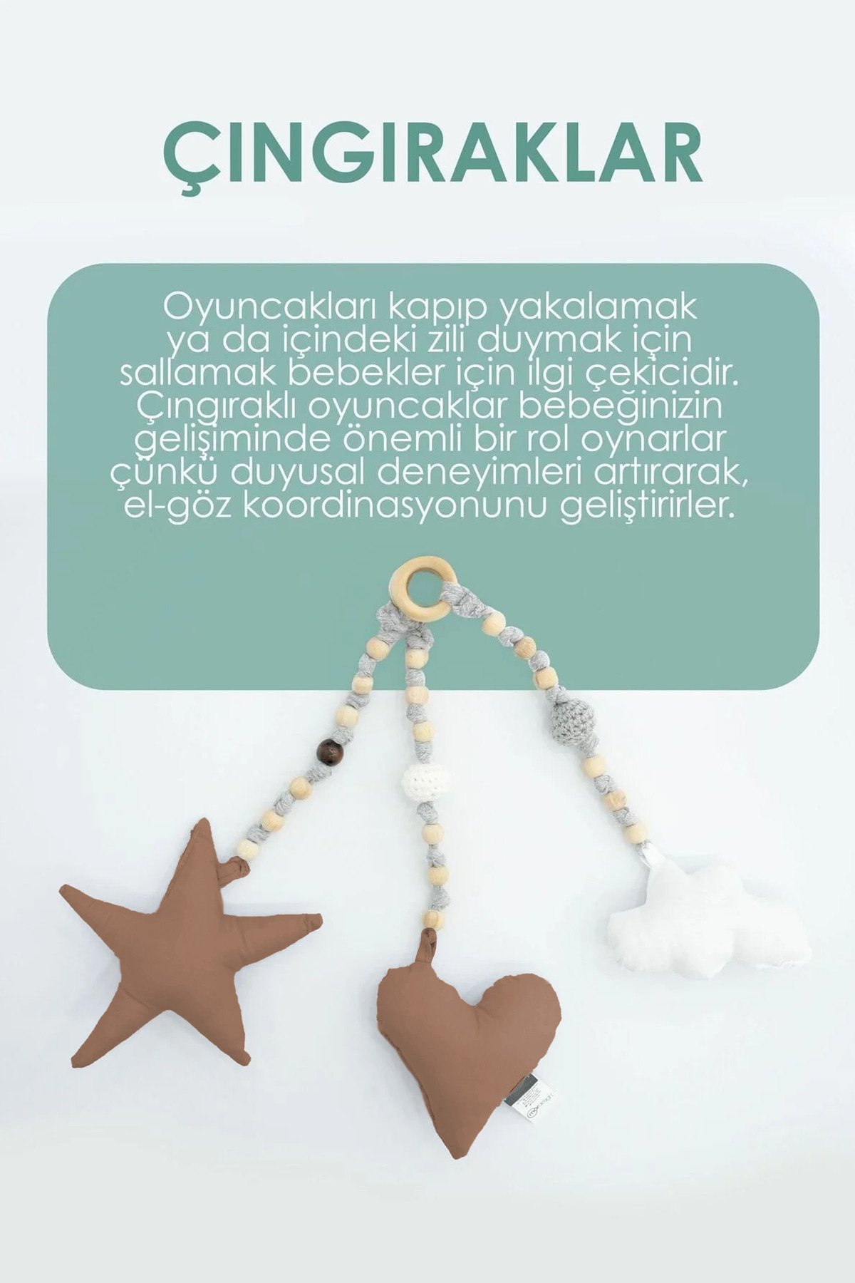 mordesign Bebekler Için 3 Adet Montessori Oyuncak,Handmade Çıngırak Oyuncak,Bebek Için Diş Kaşıyıcı,Kahverengi