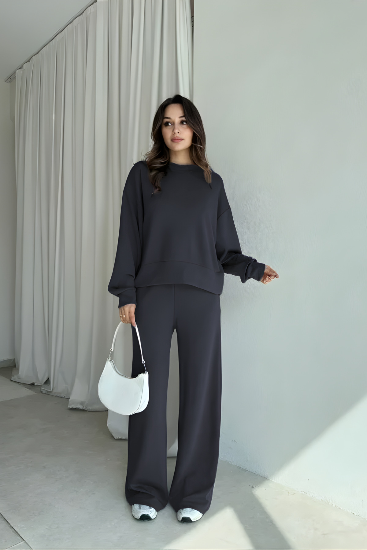 WOMEN'S MODAL SOFT TEXTURED LONG SLEEVE WIDE LEG TRACKSUIT
