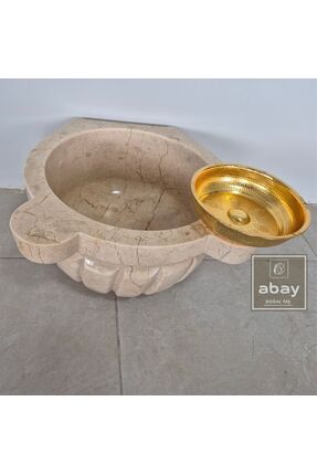 Abay Doğal Taş Bej Mermer Kavun Dilimli Hamam Kurnası
