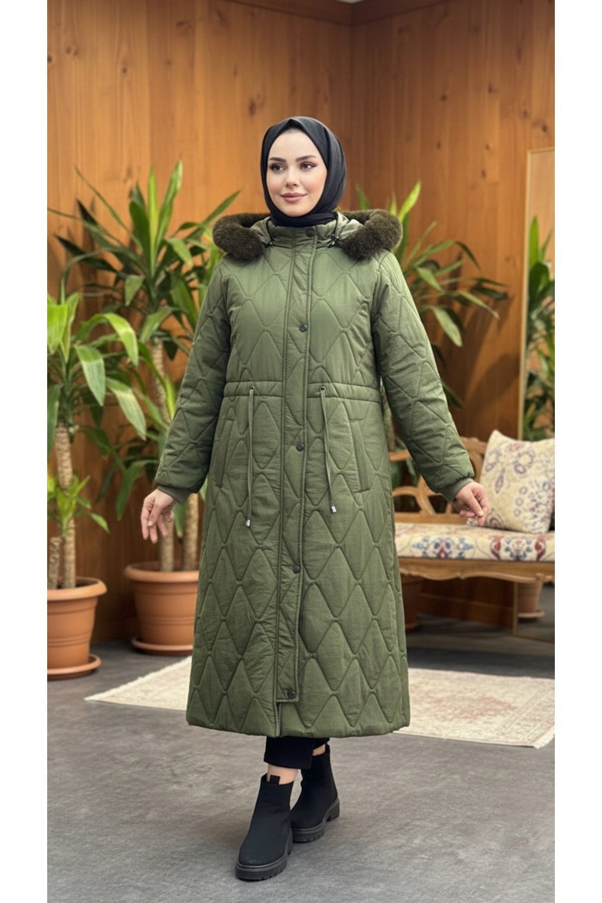 Moda İncir 115CM BAKLAVA DESENLİ KRİNKIL KUMAŞ MONT