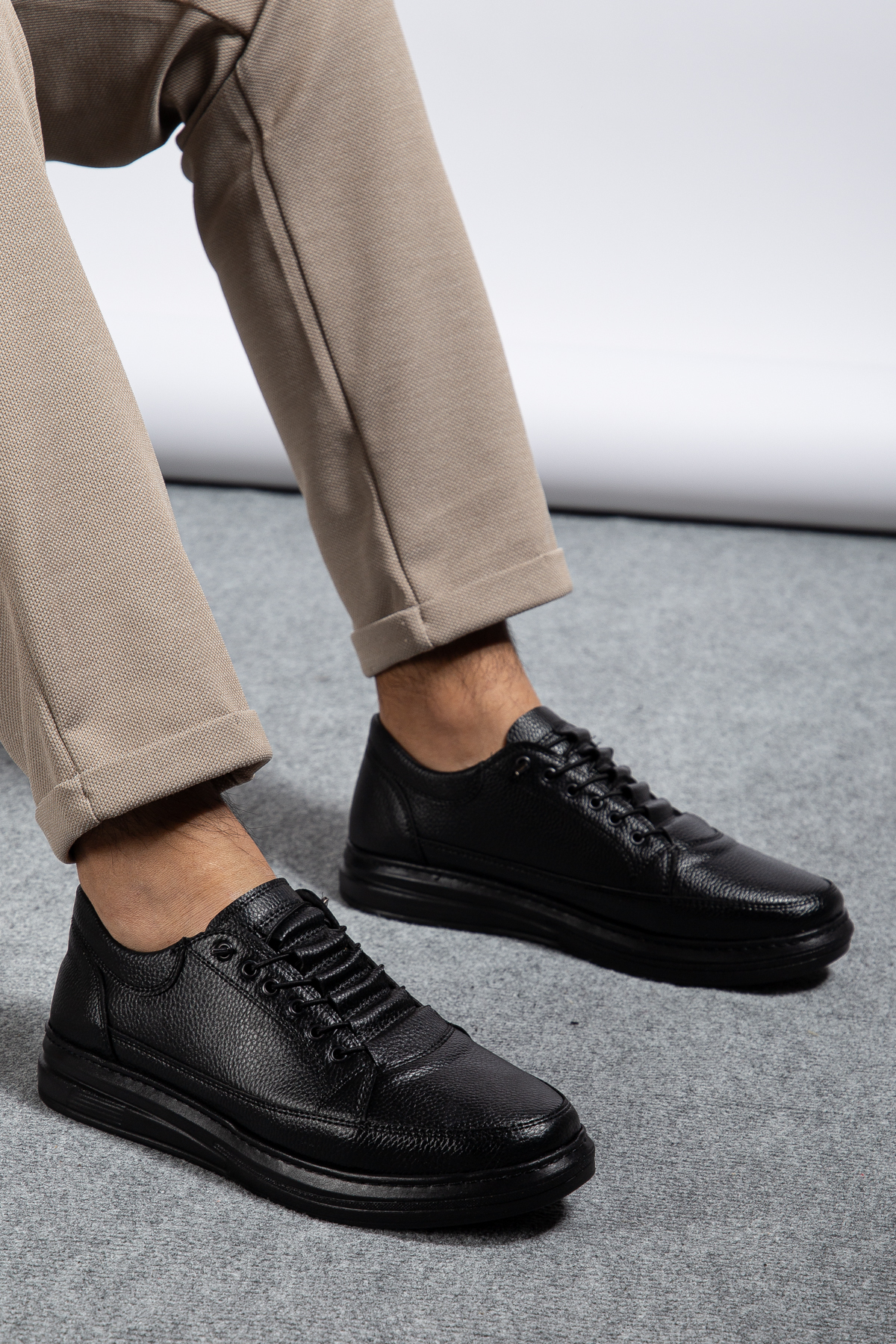 MY GROSS SHOES  Erkek Siyah Günlük Ortopedik Dikişli Hafif Taban Yürüyüş Garantili Spor Ayakkabı - Görsel 2