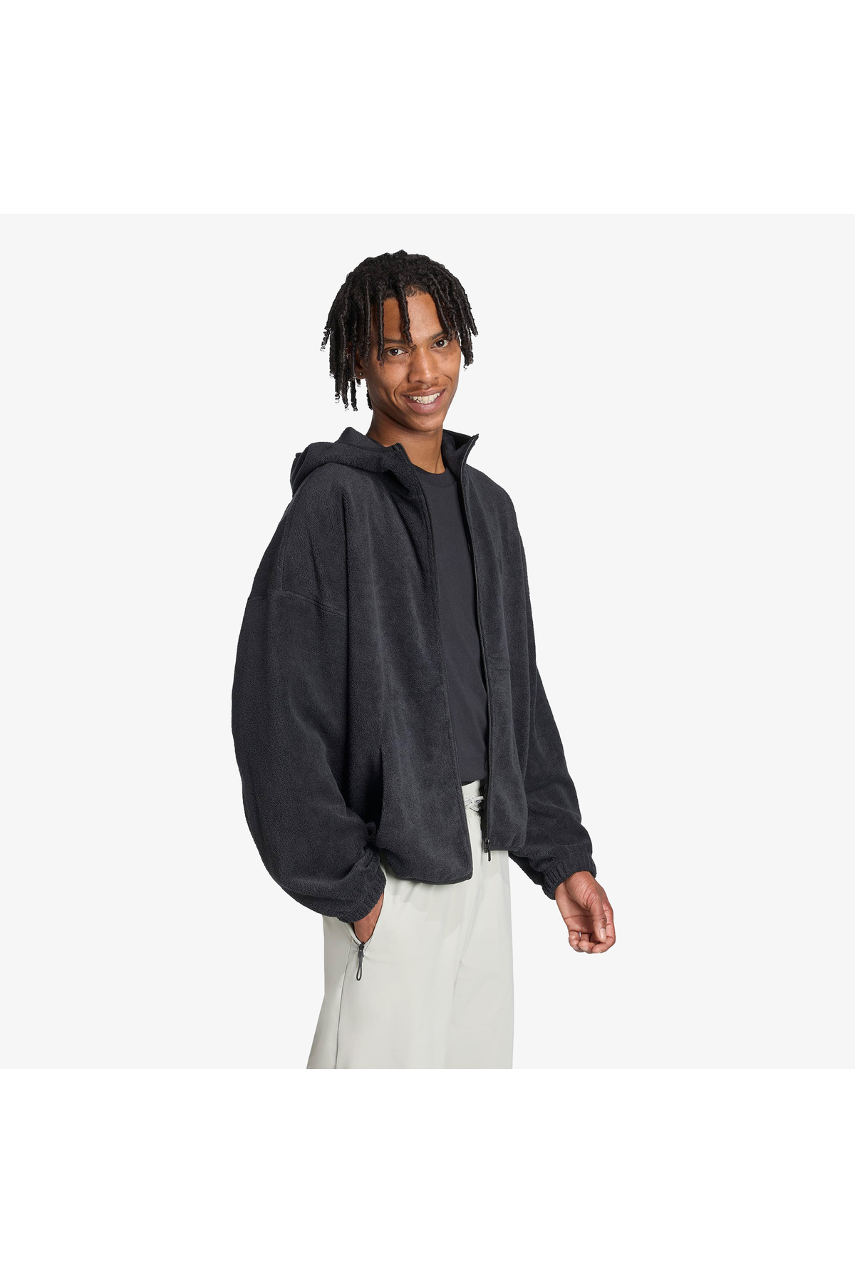 adidas Future icons Small Logo Low Pile Fleece Full Zip Erkek Siyah Eşofman Üstü görsel 2