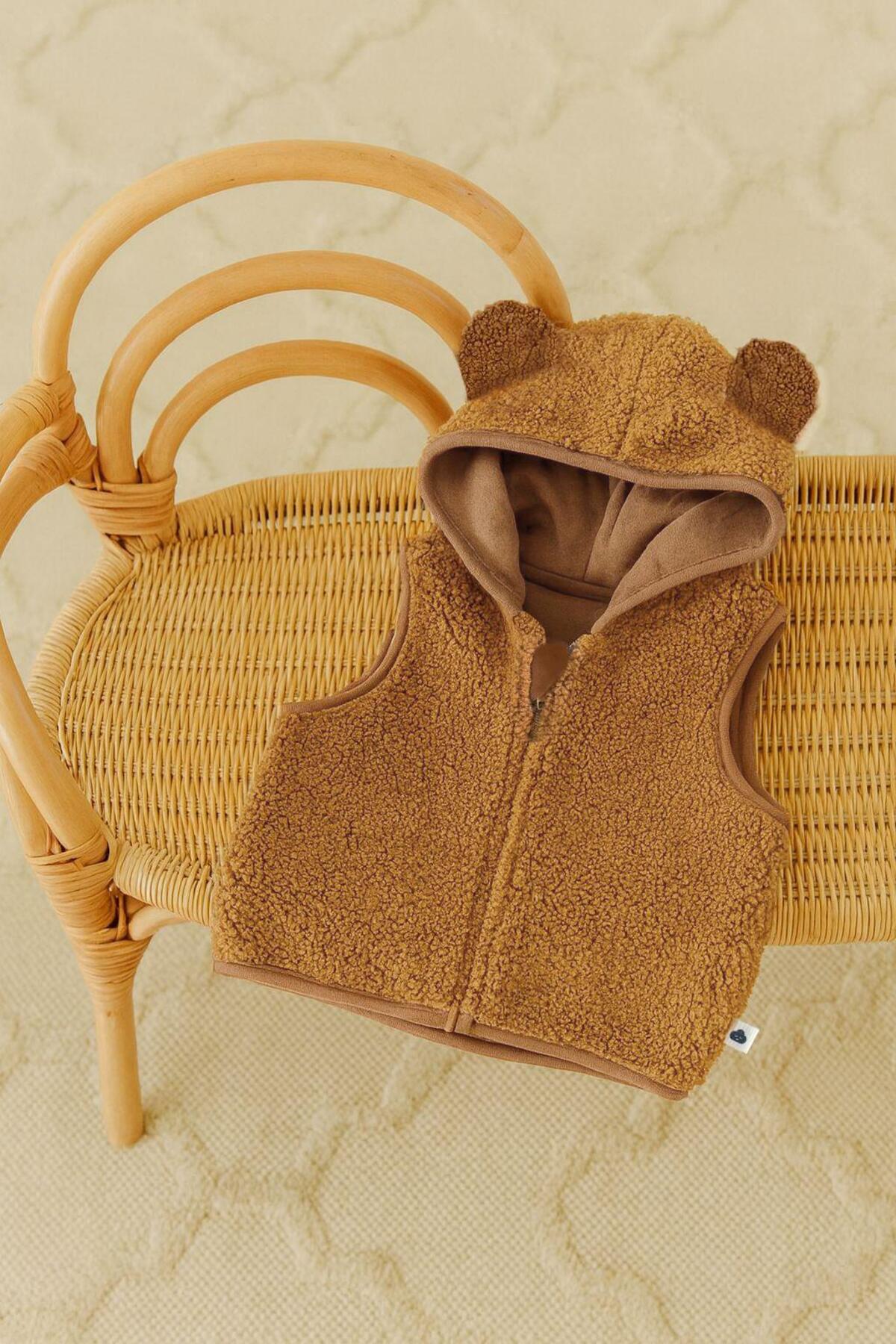 Dadamama Unisex Bebek Peluş Kulak Detaylı Fermuarlı Yelek (0 Ay - 12 Ay) + Hediye Bez Çanta ! fotoğrafı 2 (önizleme)