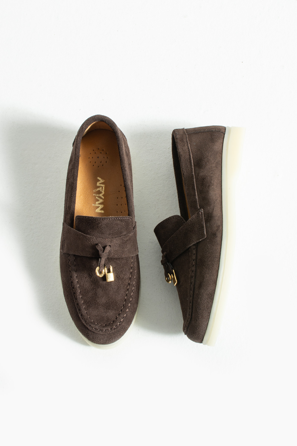Women's Genuine Leather Suede Classic Anti-Slip Sole Detail Gold Accessory Buckle Loafer Flat Shoes