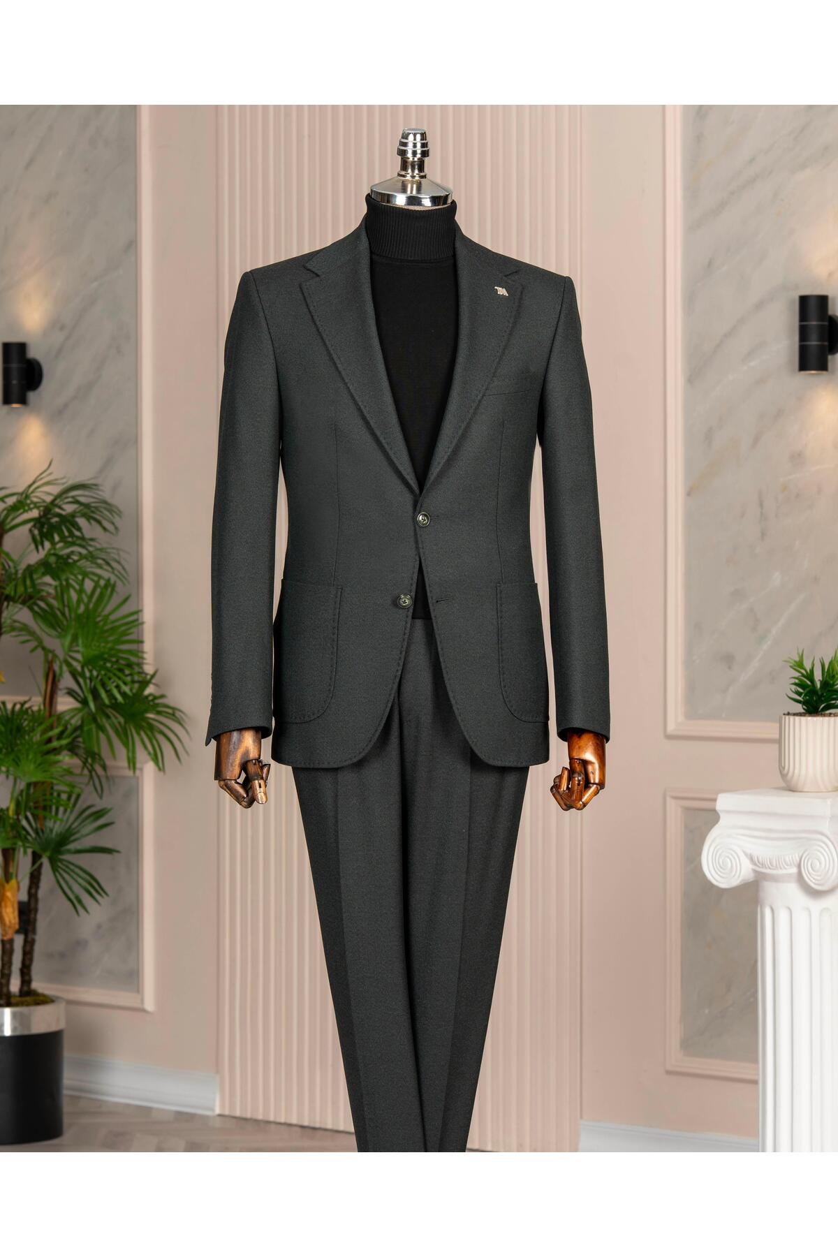 TerziAdemAltun İtalyan stil slim fit sivri yaka ceket pantolon takım elbise yeşil T14912