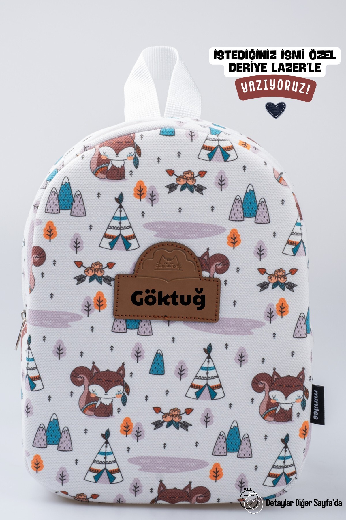 Camp Road – Kindergarten Nursery Children's Bag with Fox and Squirrel Pattern Personalized Name