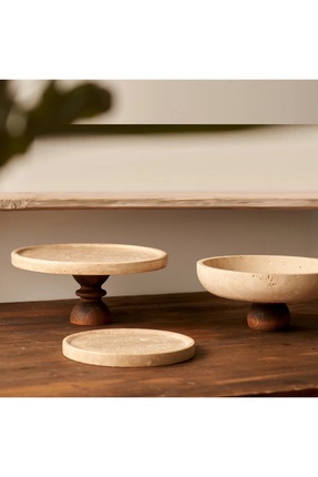 Bella Maison Ephesus Traverten Yuvarlak Dekoratif Ayaklı Sunum Kasesi , Sunum...