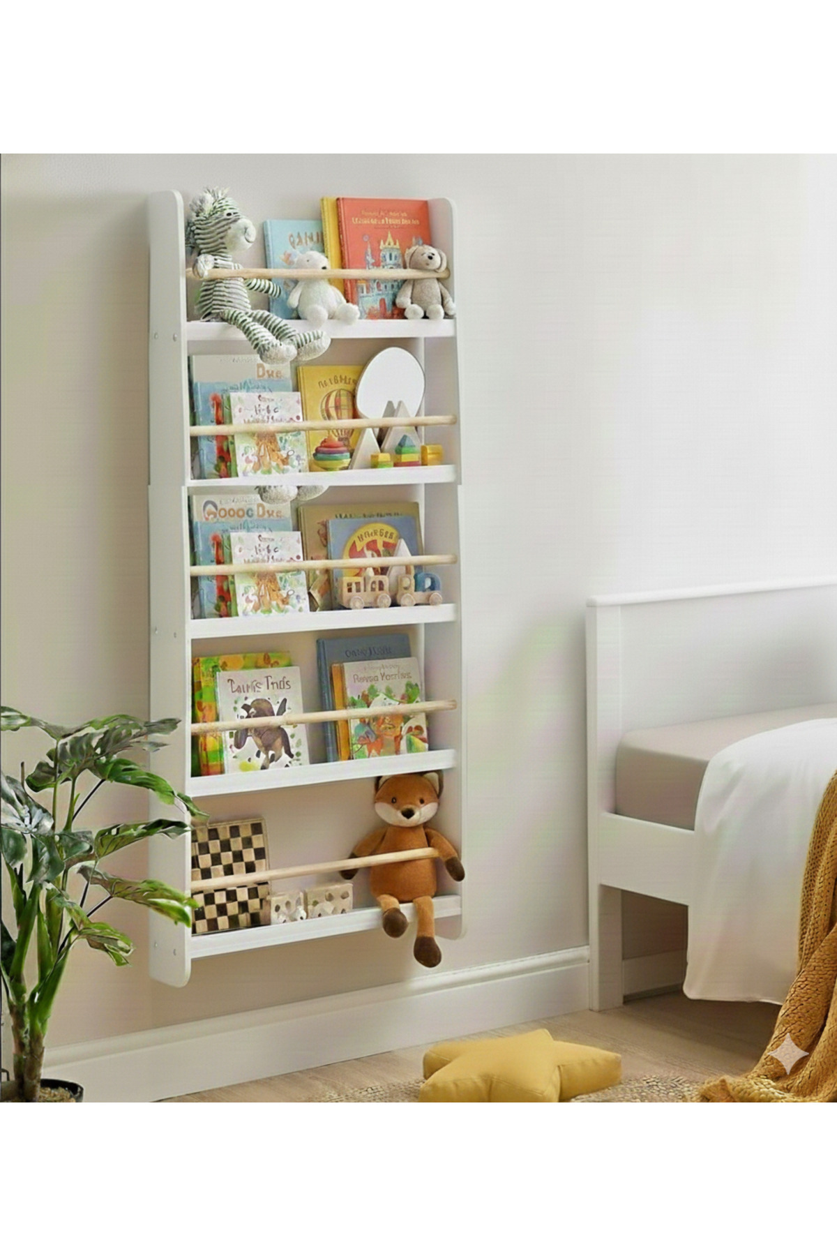 Ahsel Ahşap Montessori Çocuk Odası Mobilyası 5 Katlı 80 cm Genişlik Ahşap Çocuk Kitaplık, Montessori Çocuk Odası Duvar Kitaplığı Anaokulu Raf