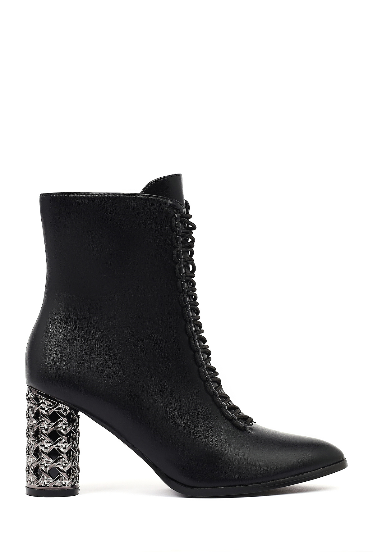 چکمه پاشنه بلند زنانه مشکی بنددار زیپ‌دار کد ۲۵WFE۴۸۱۲۱۸ Derimod