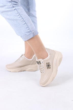 lolyvibe Kadın Kalın Tabanlı Rahat Spor Ayakkabı – Bej