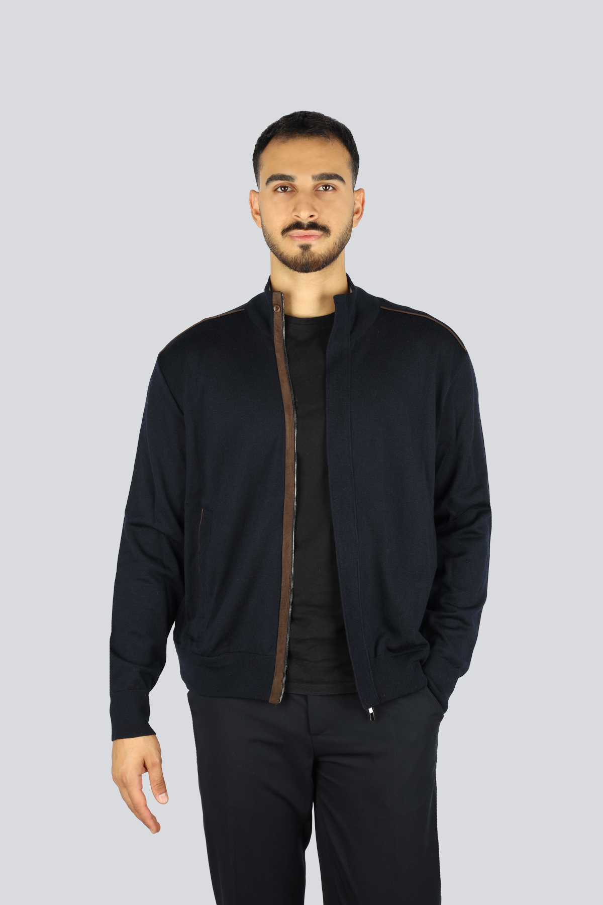 پال اند شارک ژاکت کشباف مردانه آستین بلند سرمه‌ای ۱۰۰٪ پشمی یقه ایستاده سایز معمولی کد ۱۵۳۱۱۲۰۳-۰۵۰