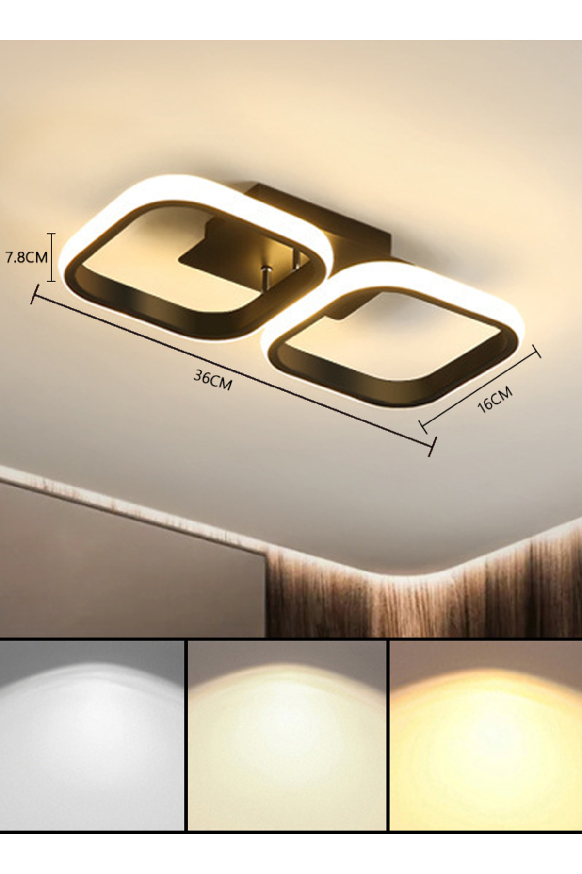 مصباح سقف LED مربع مزدوج أسود - إضاءة عصرية للمداخ...