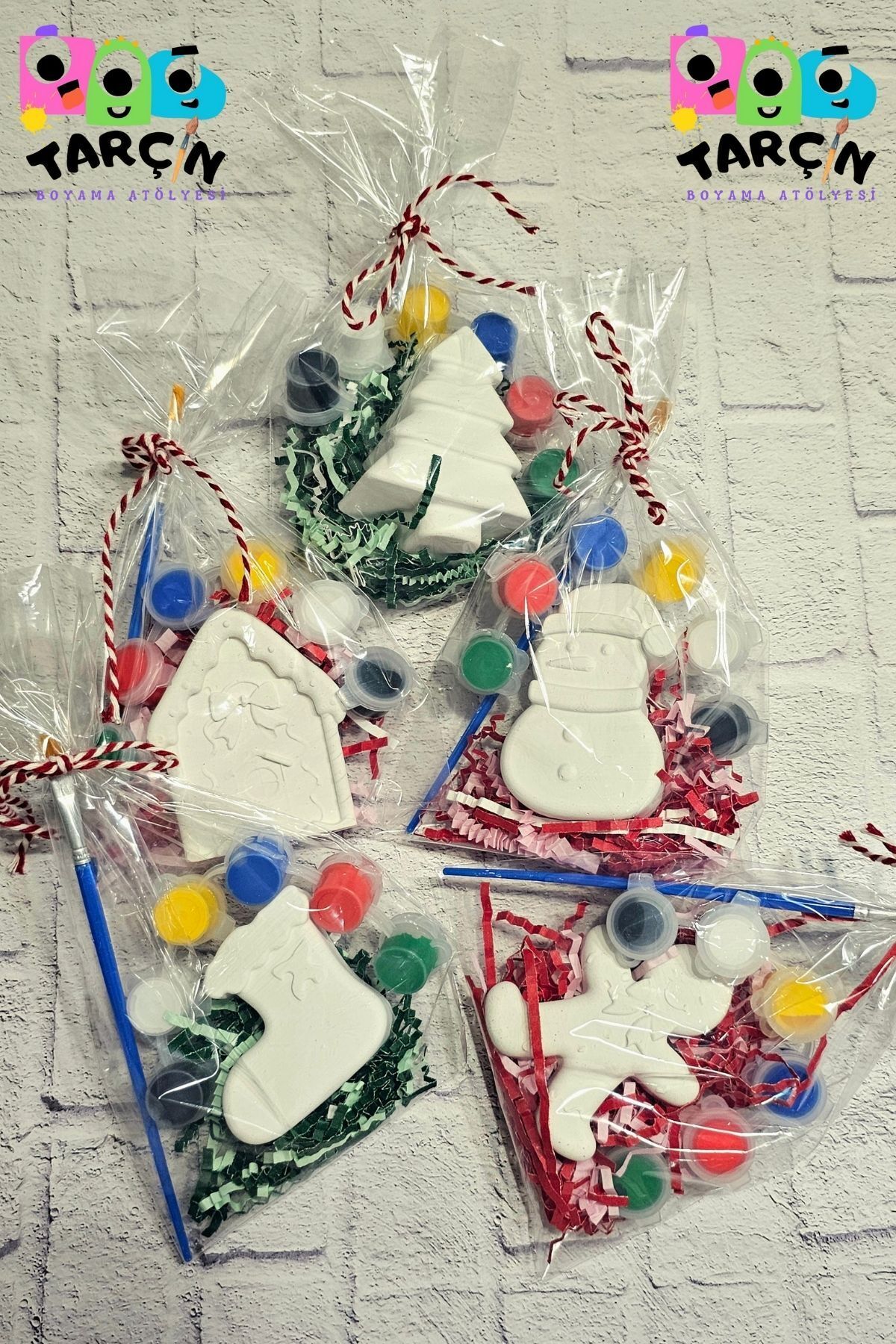 TARÇIN BOYAMA ATÖLYESİ Eğitici Etkinlik Yılbaşı Özel Paket 5 Obje 5 Boya 5 Fırça