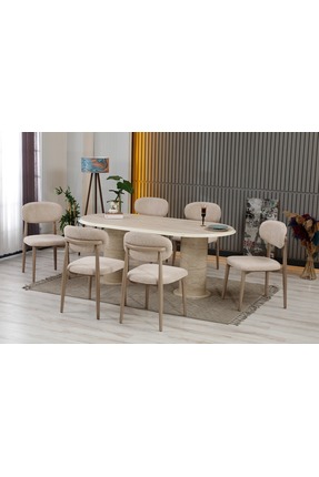 RİGATO ferramente VİVALDİ TRAVERTEN YEMEK MASA SANDALYE TAKIMI