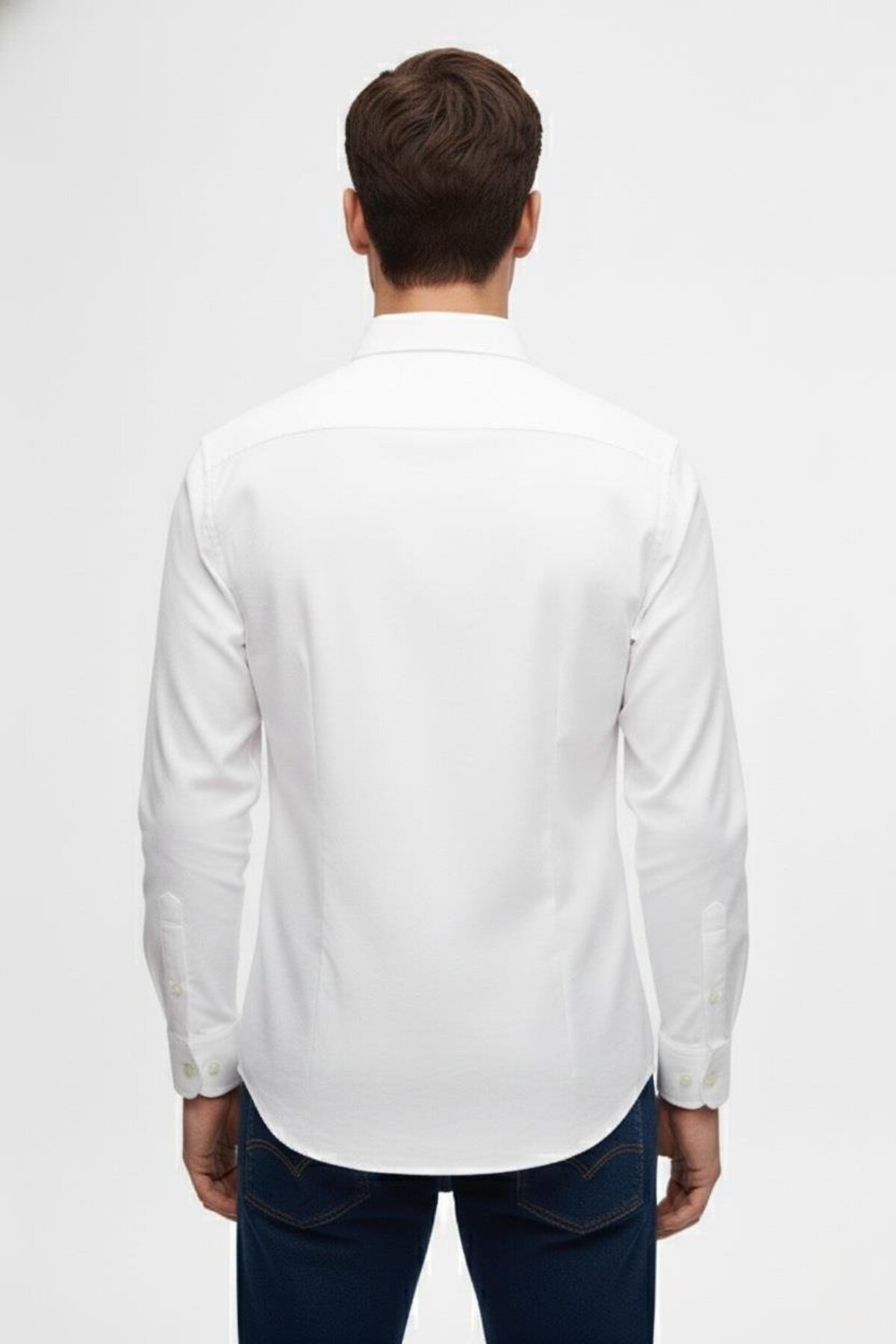 Efor  Slim Fit %100 Pamuk Düğmeli Yaka Oxford Beyaz Gömlek GK 2026 - Görsel 6