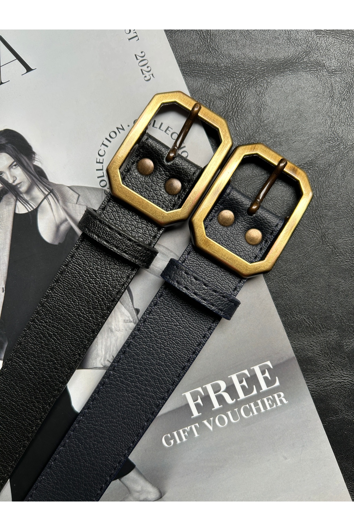 2pcs Liaison Rectangle Pattern Women Antique Gold Buckle Belt Jacket Belt Dress Belt Pants Belt