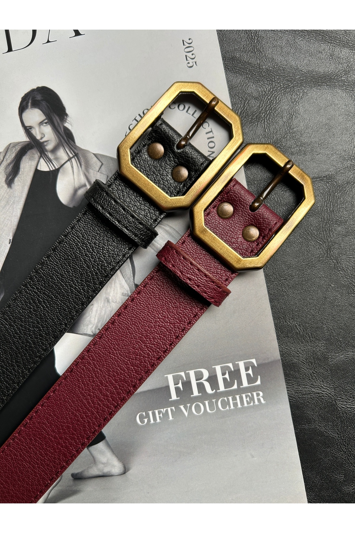 2pcs Liaison Rectangle Pattern Women Antique Gold Buckle Belt Jacket Belt Dress Belt Pants Belt