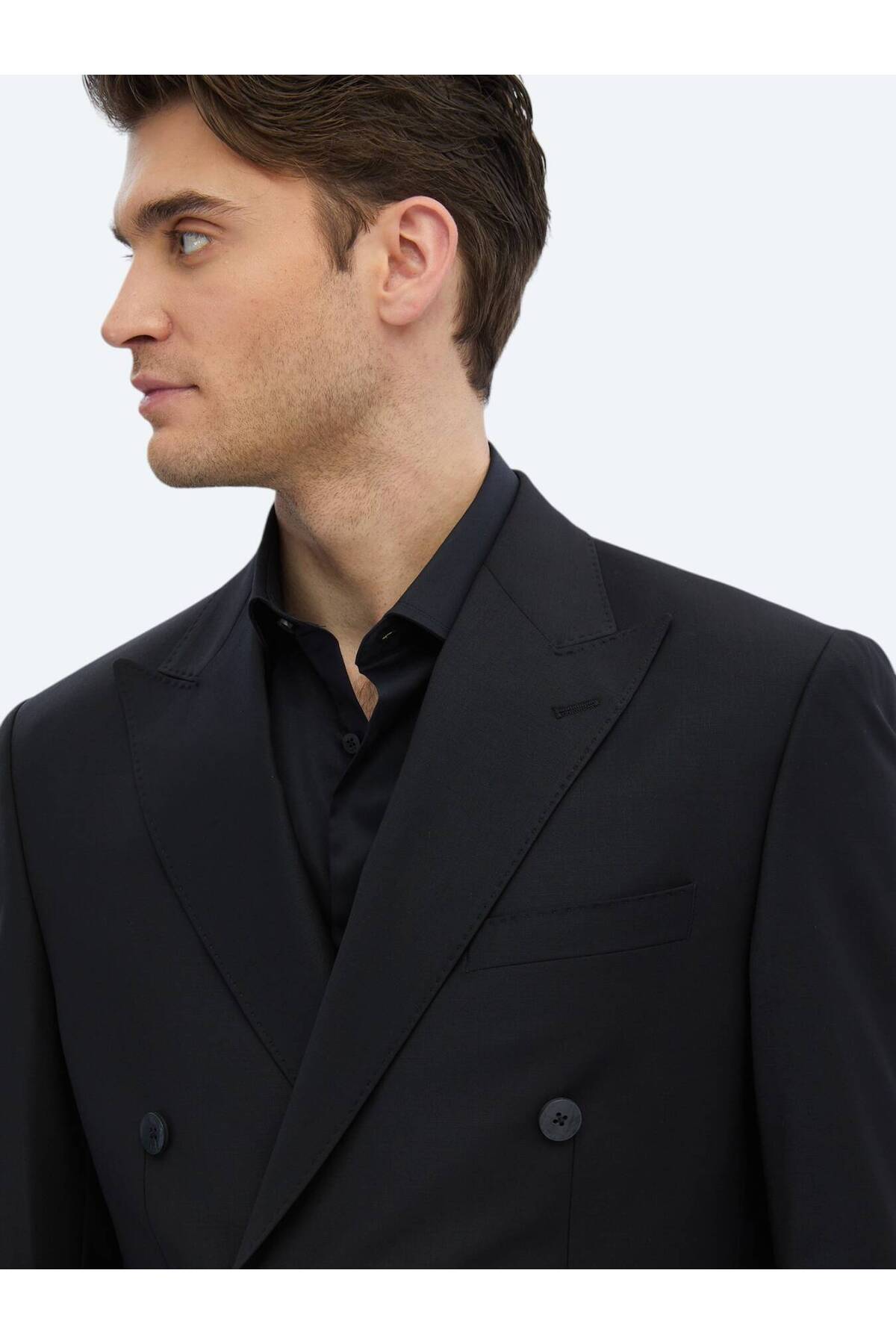 Kip  Siyah Düz Modern Fit Yün Karışımlı Takım Elbise - Görsel 6