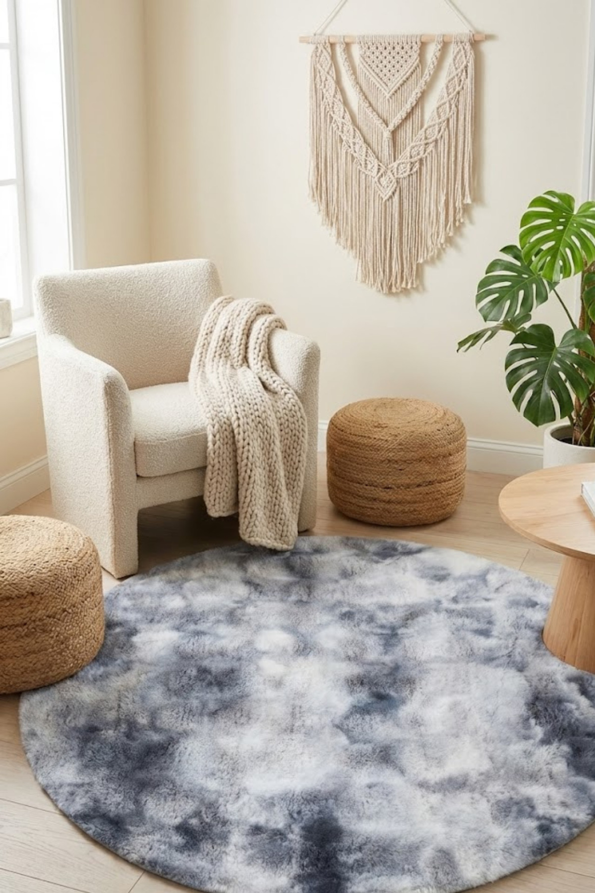 Rabbit Feather Round Bubble Post Plush Double Color Imported Premium Quality Suede Based Rug